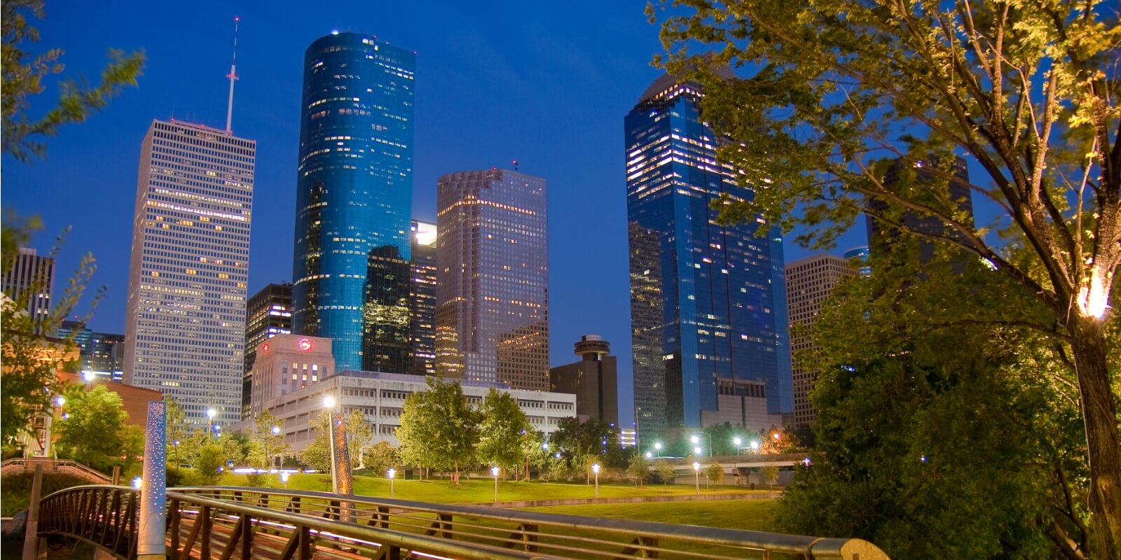 Houston City Skyline above Buffalo Bayou Walk