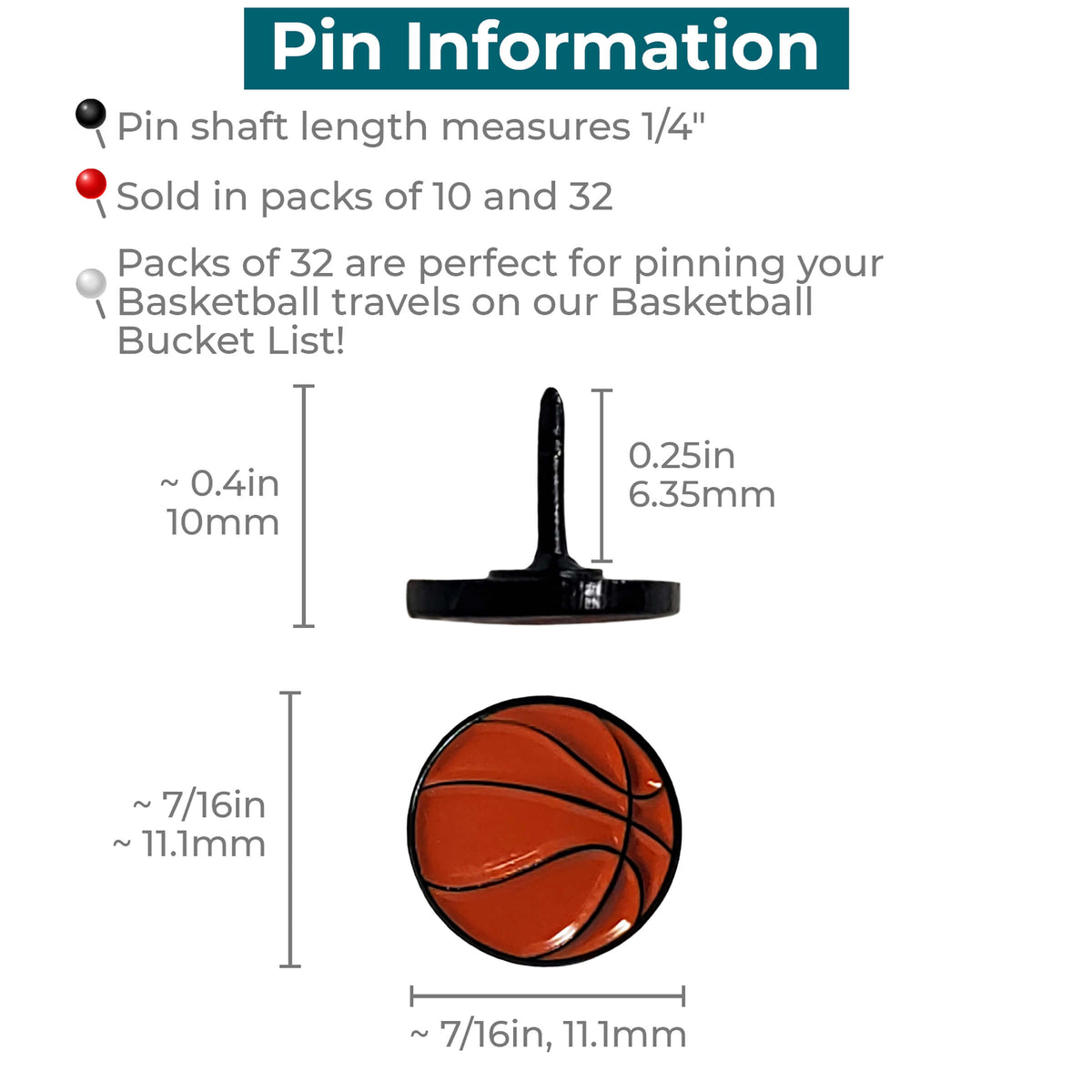 Dimensions of Basketball Push Pins