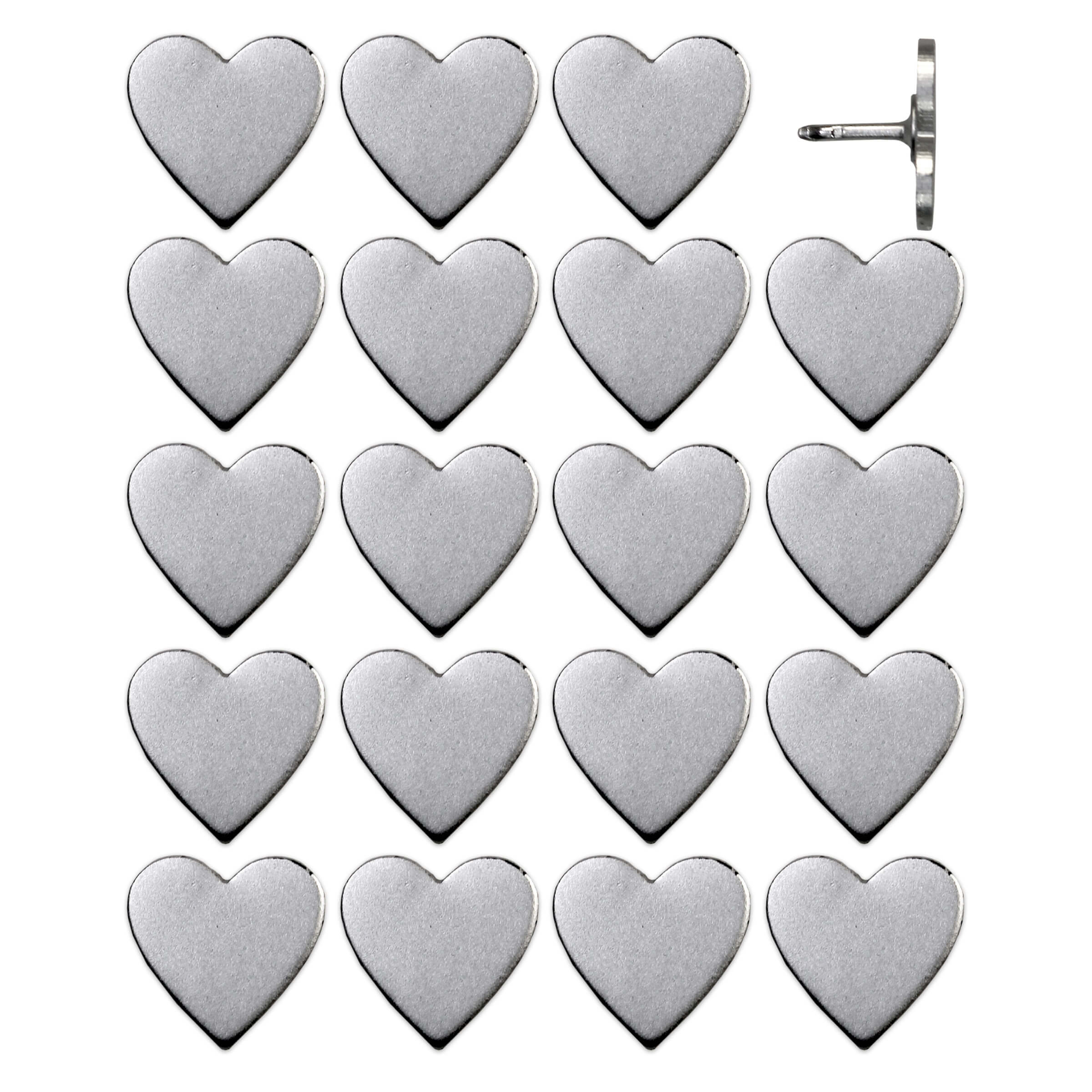 Silver Big Heart Pins - Set of 20