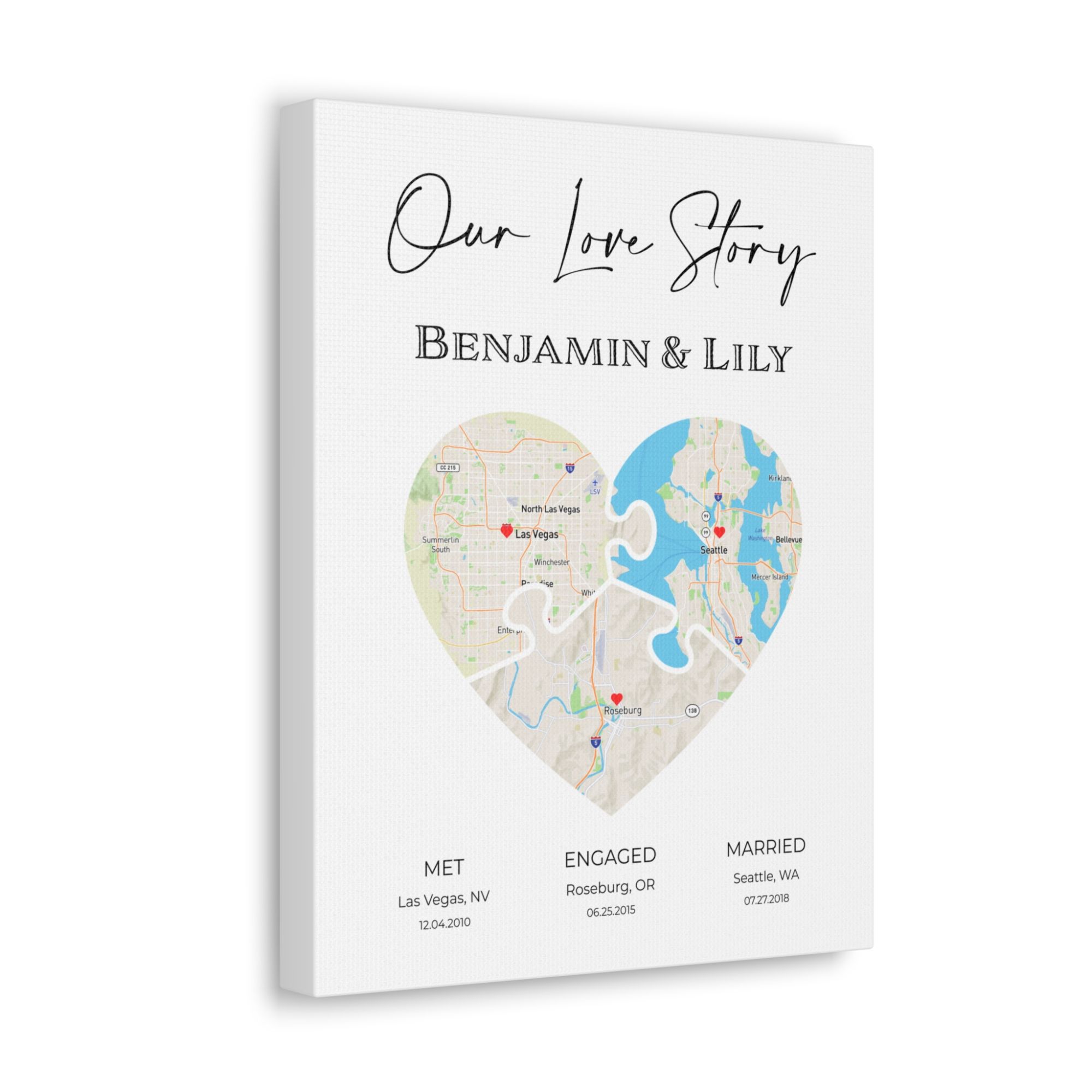 Puzzle Piece Heart Map Art | Personalized Couple Gift | Option 5