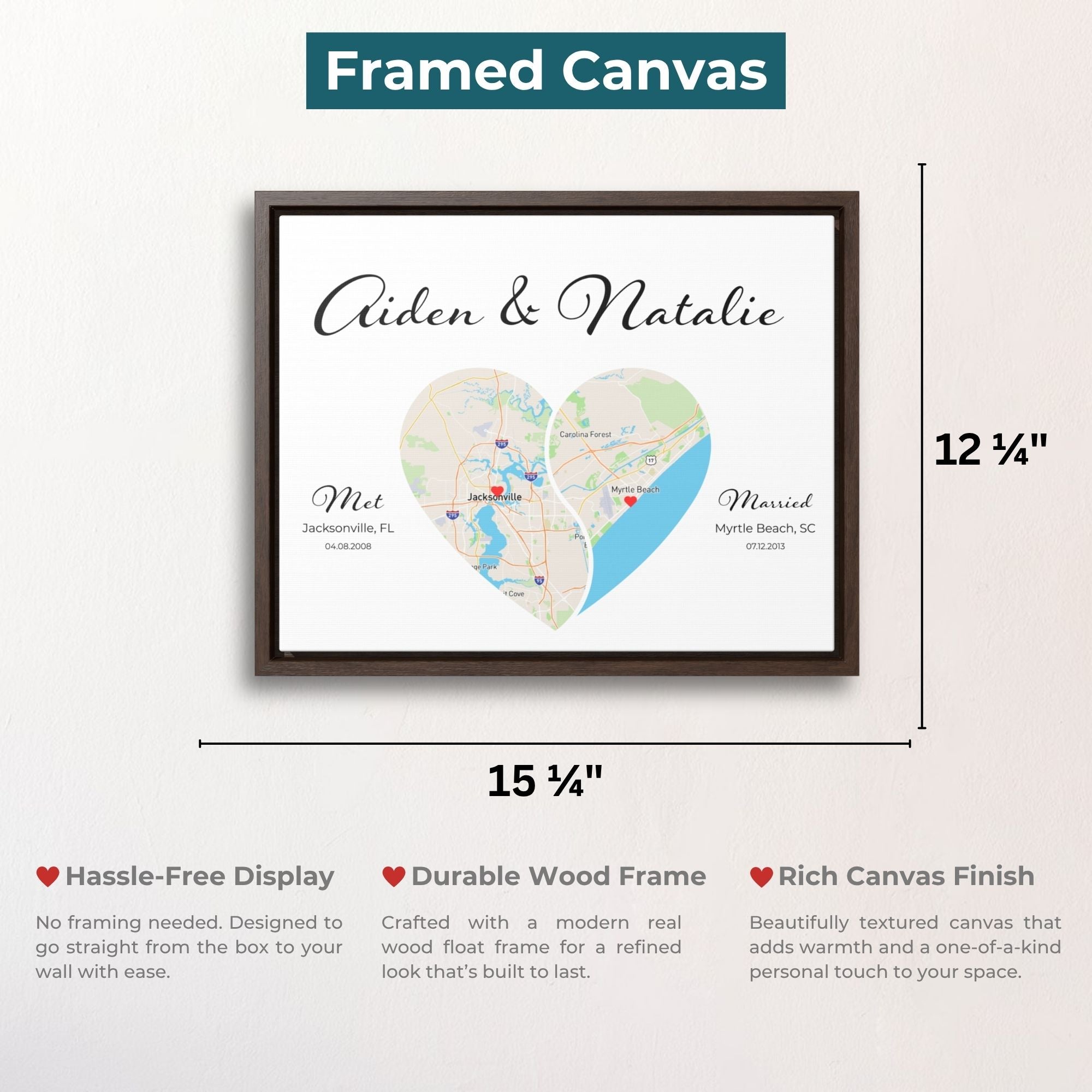 Custom Yin Yang Heart Map | Long Distance Relationship Gift | Option 4