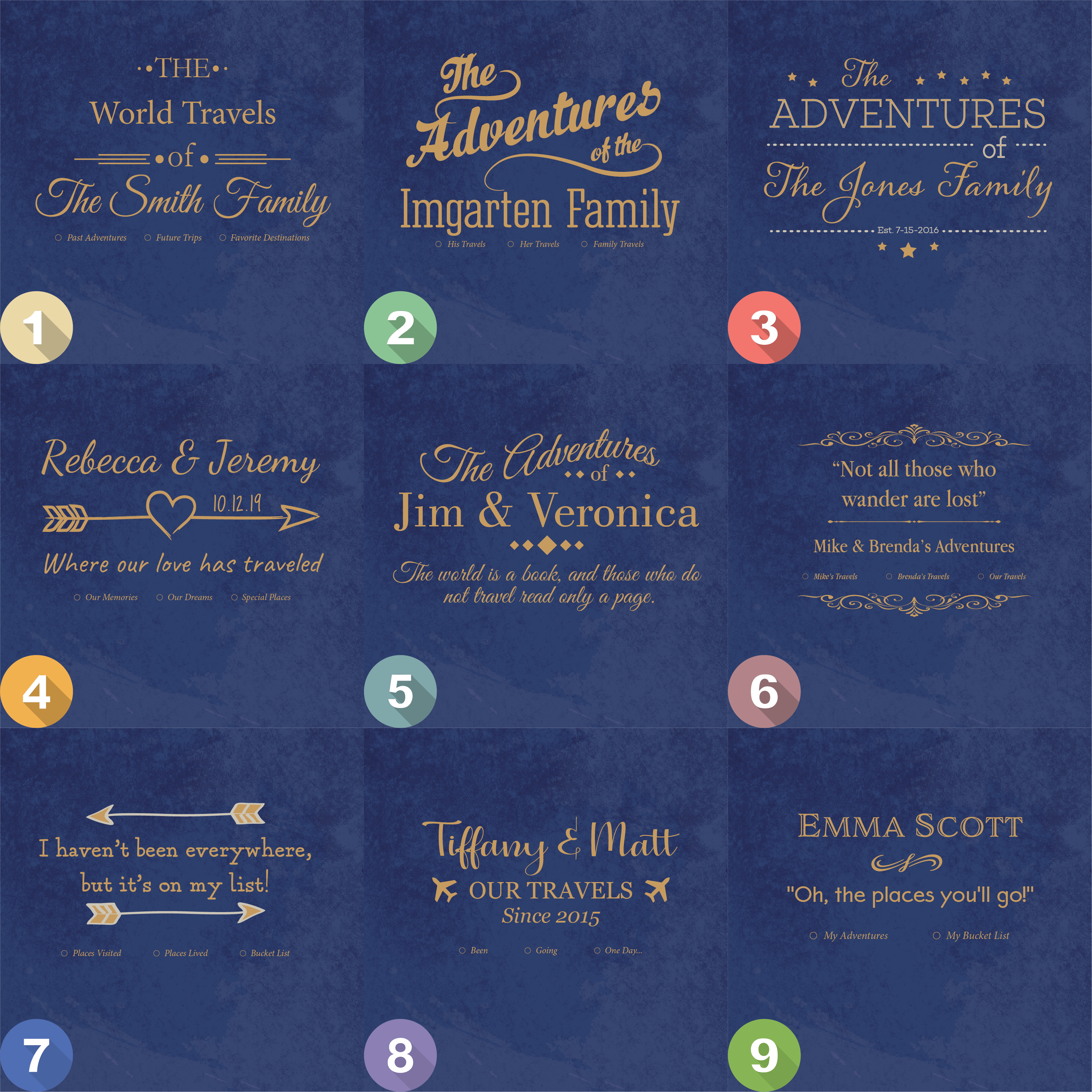 9 Personalization Options for Canvas Gold & Navy Push Pin Travel Map