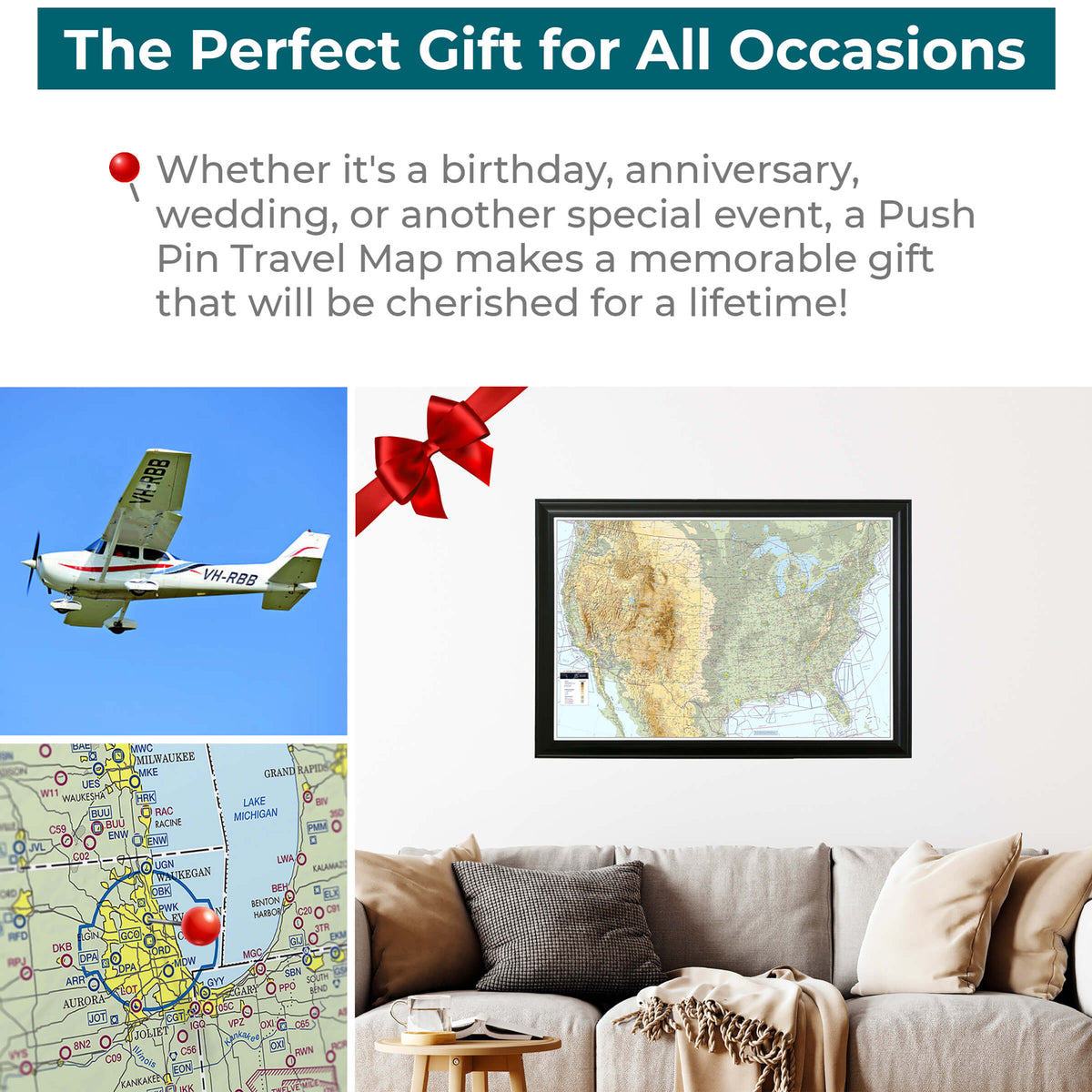 USA VFR Pilots Push Pin Travel Maps - The Perfect Gift