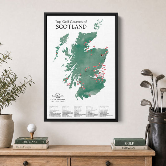 Canvas - Scotland Golf Courses Travel Map with Pins