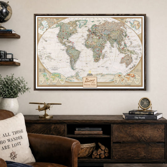 Canvas - Executive World Travel Map with Pins