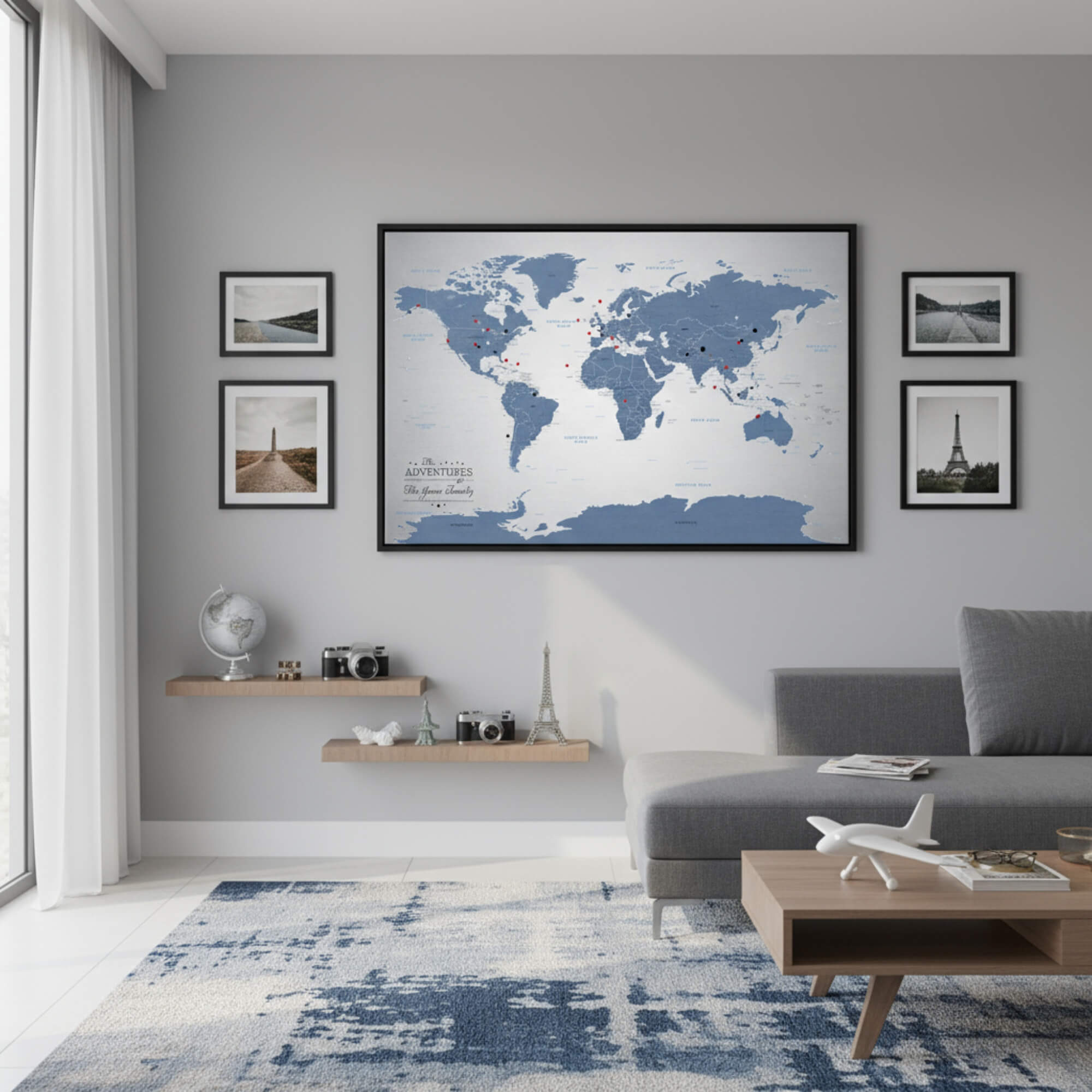 Canvas - Blue Ice World Push Pin Travel Map with pins