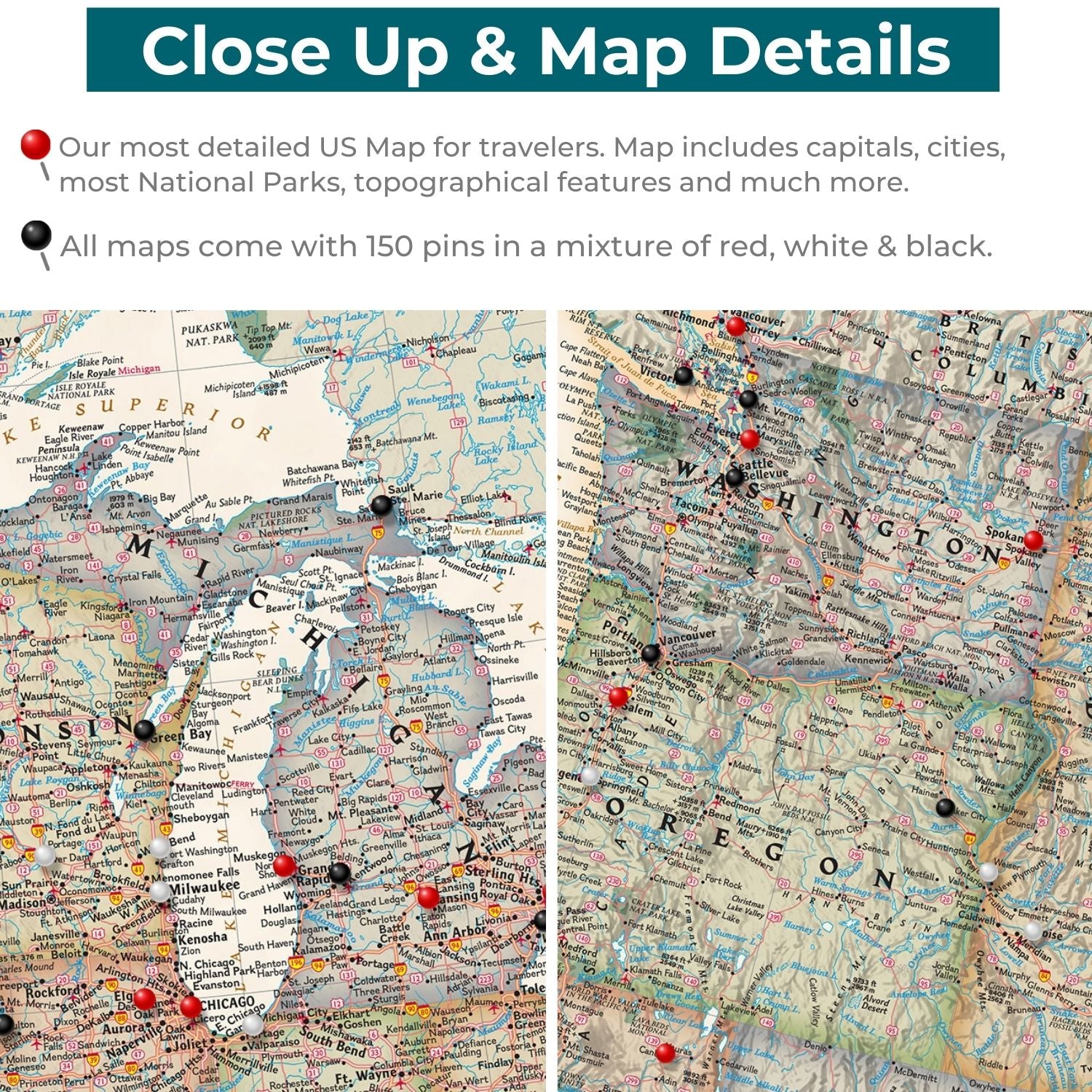 Canvas - Executive USA Travel Pin Map