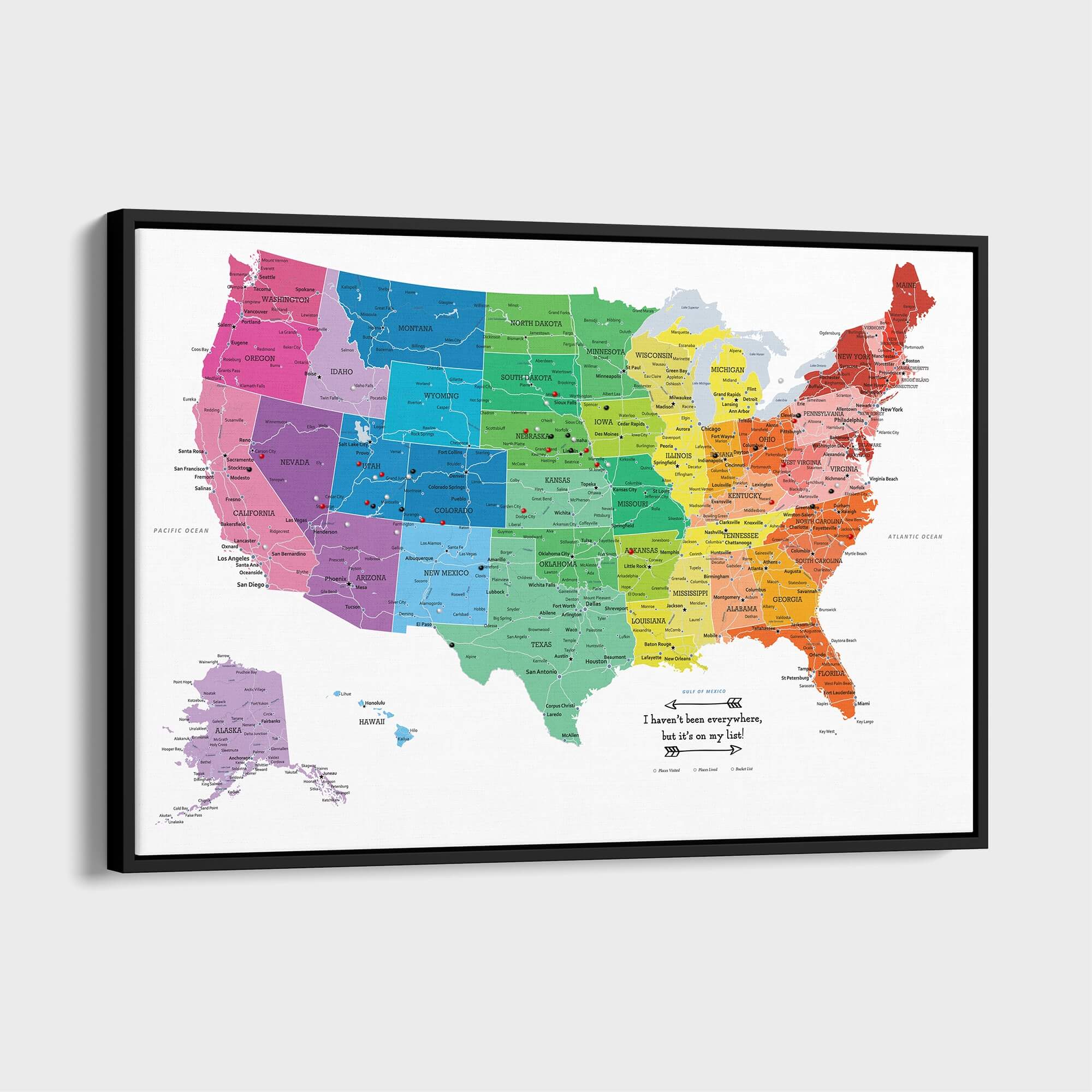 Canvas - Colorful USA Travel Map with pins