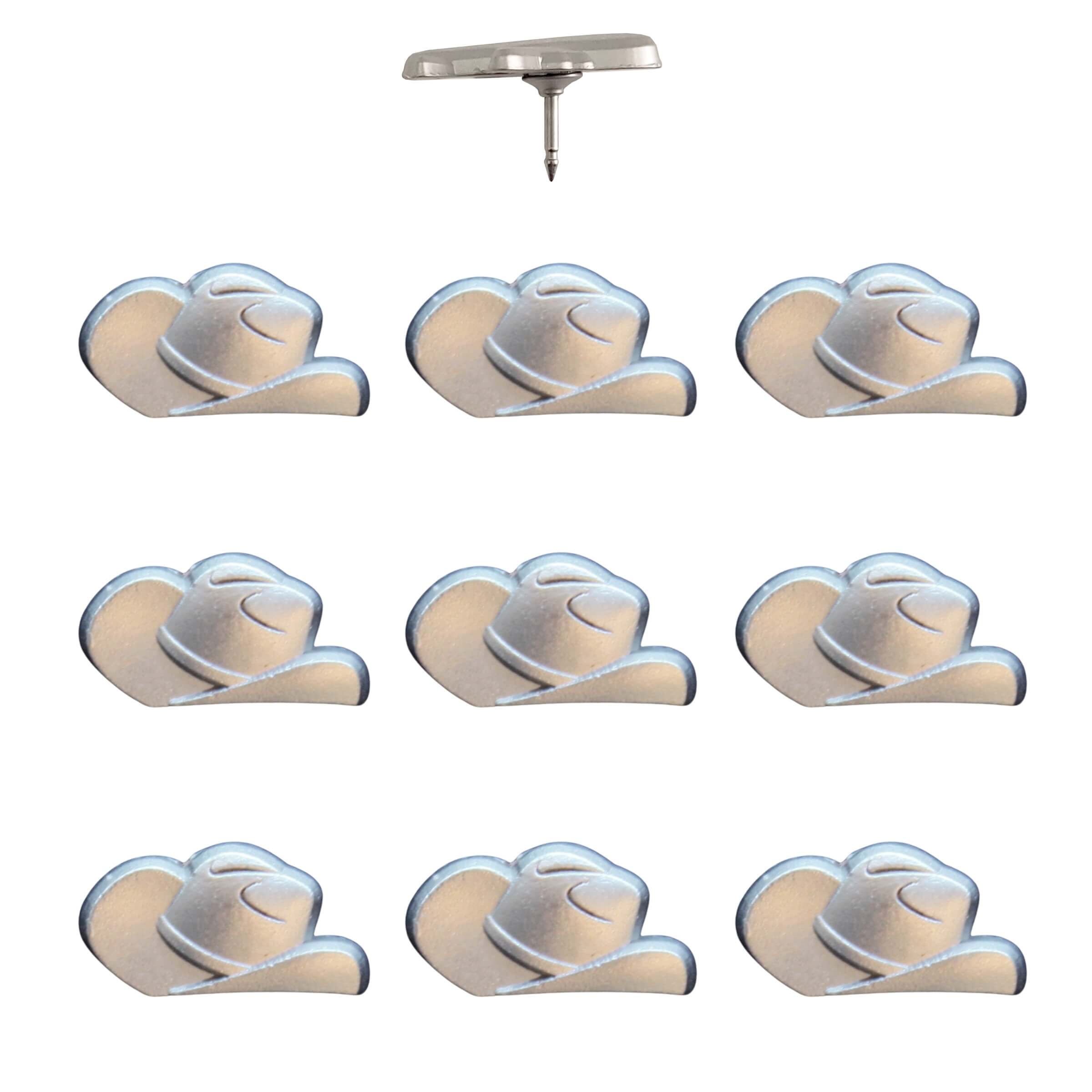 Cowboy Hat Push Pins Silver Pack of 10