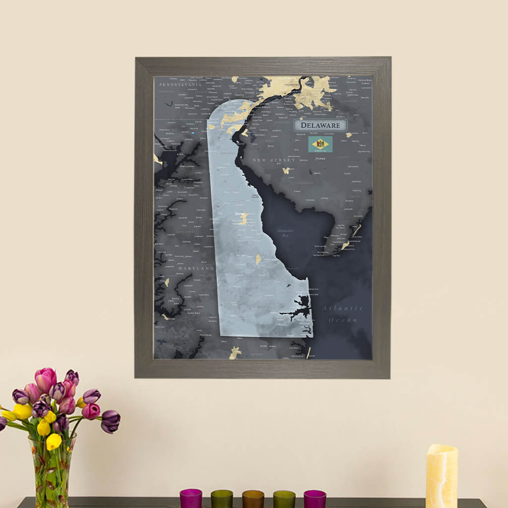 Push Pin Travel Maps Framed Delaware Slate Wall Map with Pins