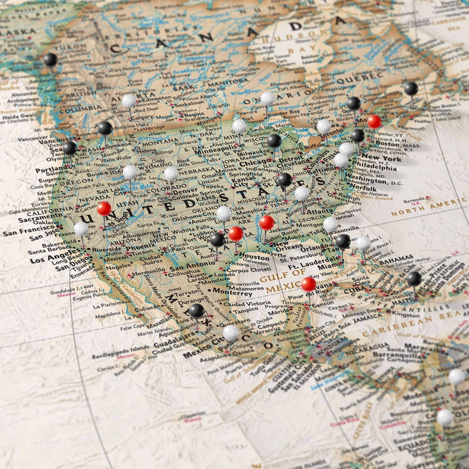 Gallery Wrapped - Executive World Travel Map with pins