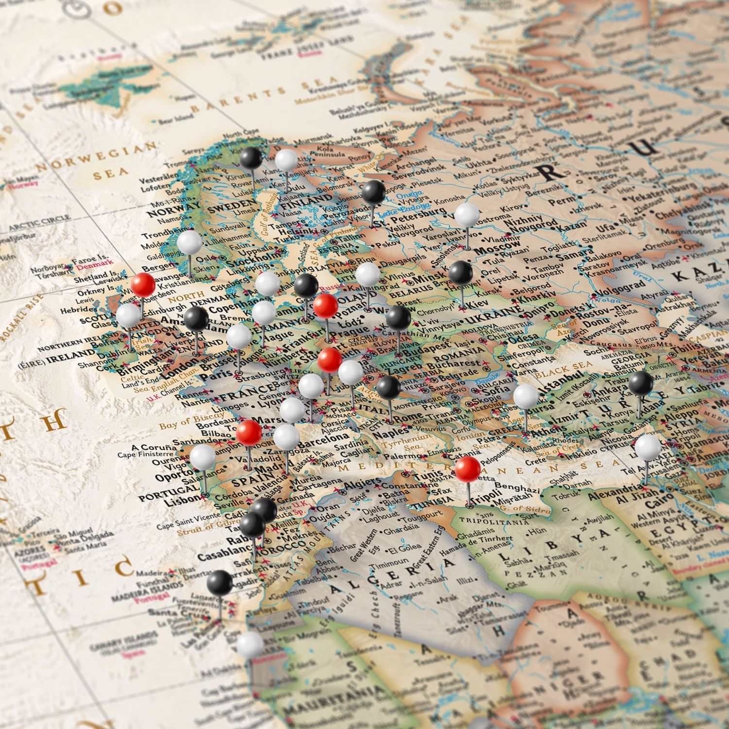 Gallery Wrapped - Executive World Travel Map with pins