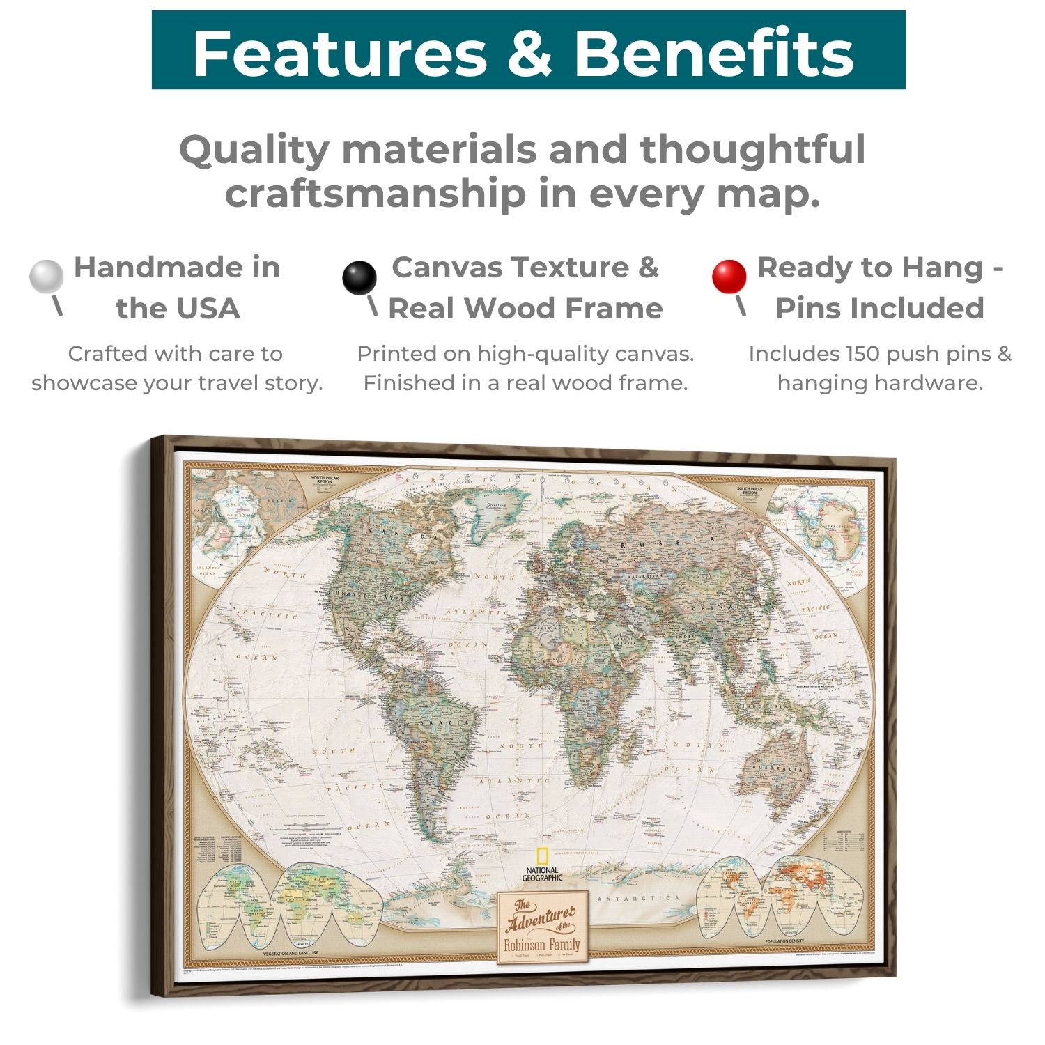 Canvas - Executive World Travel Map with Pins