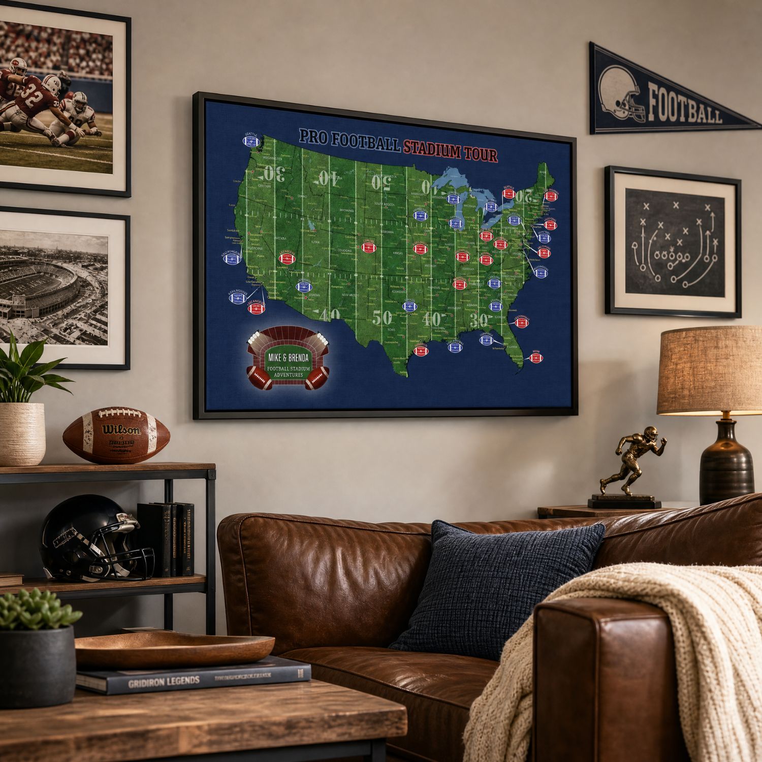 Canvas - Football Stadium Push Pin Travel Map with Pins