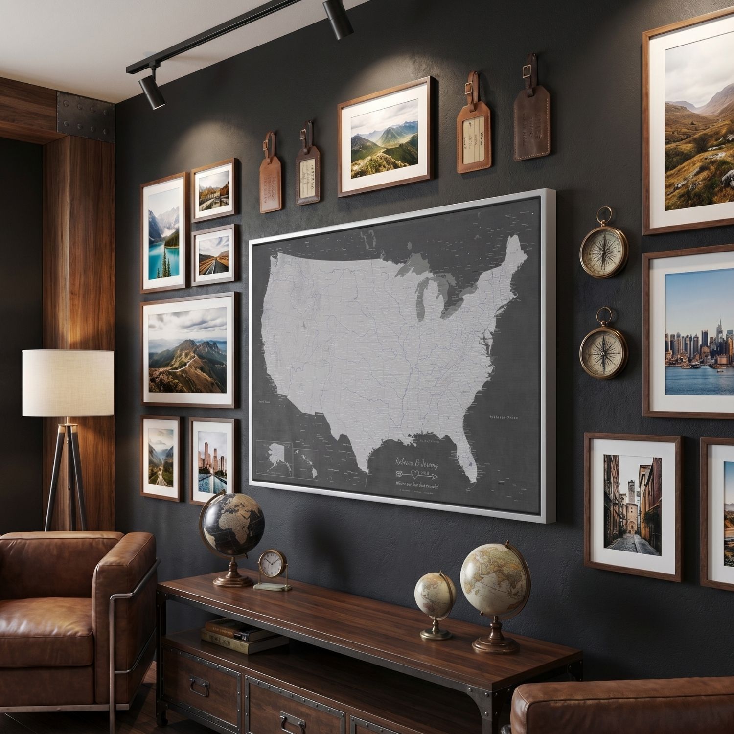 Canvas - Stormy Dreams USA Travel Map with pins