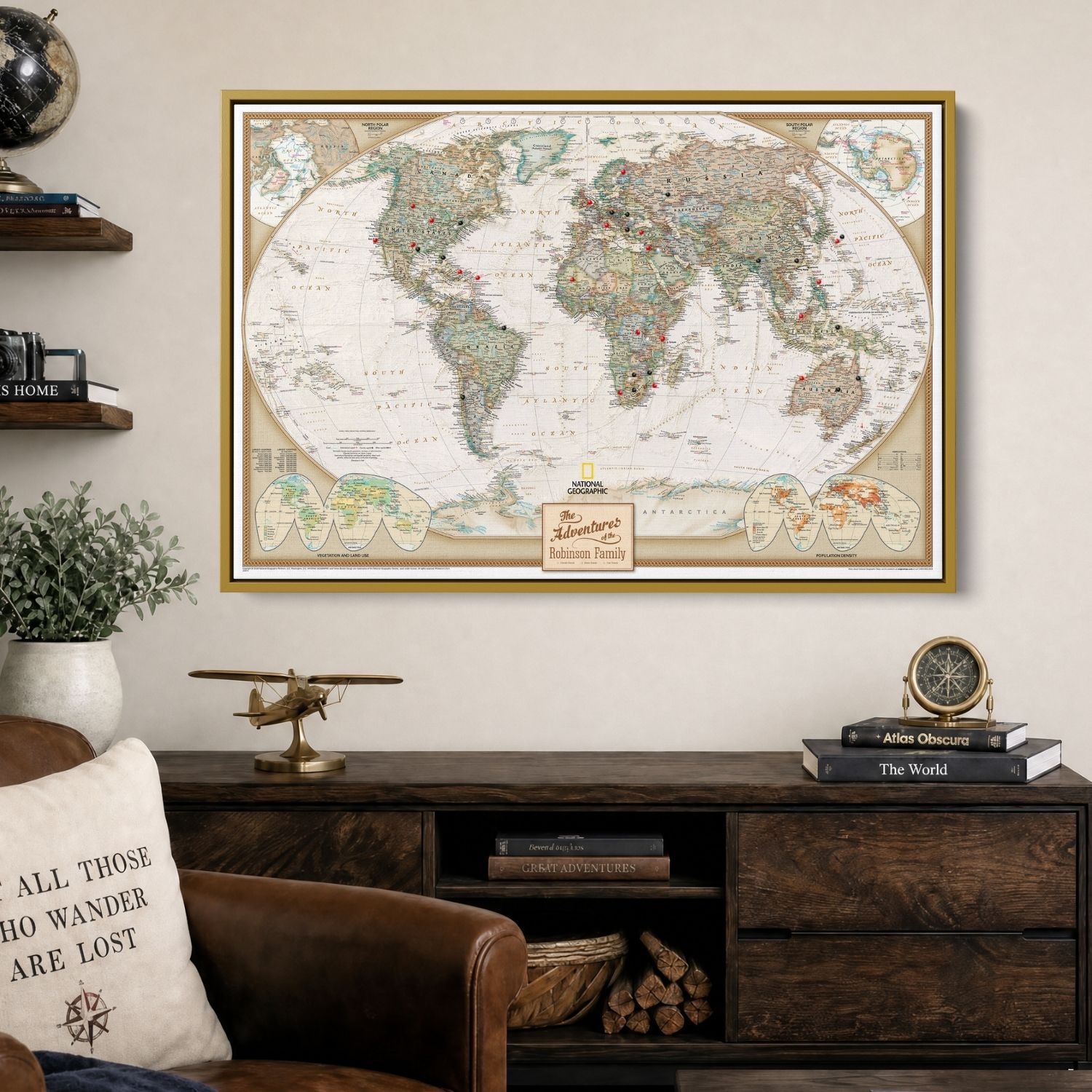 Canvas - Executive World Travel Map with Pins