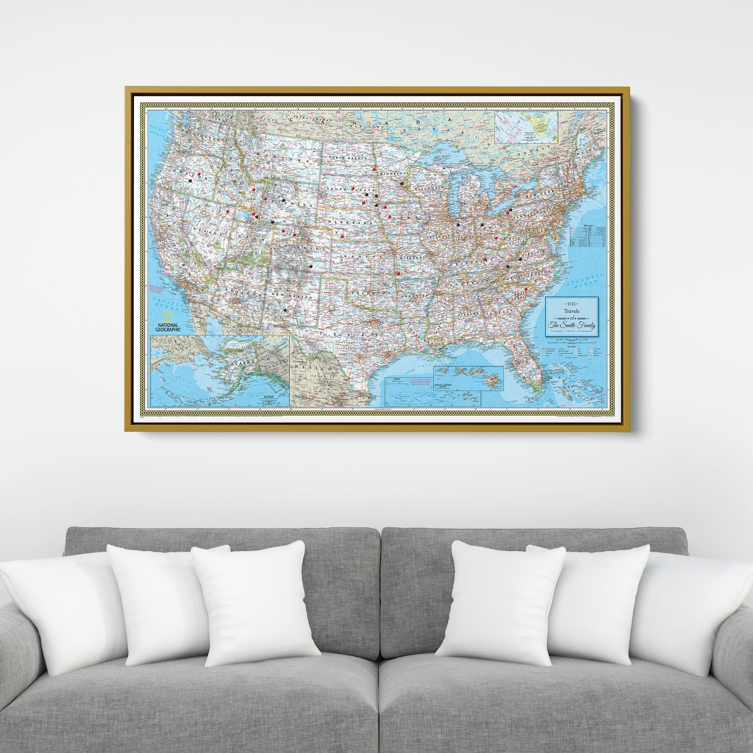 Canvas - Classic USA Travel Pin Map