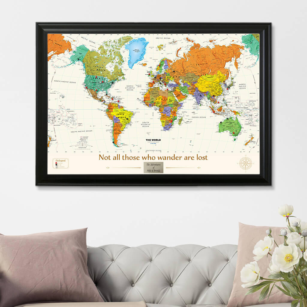 Contemporary World Map in Black Frame