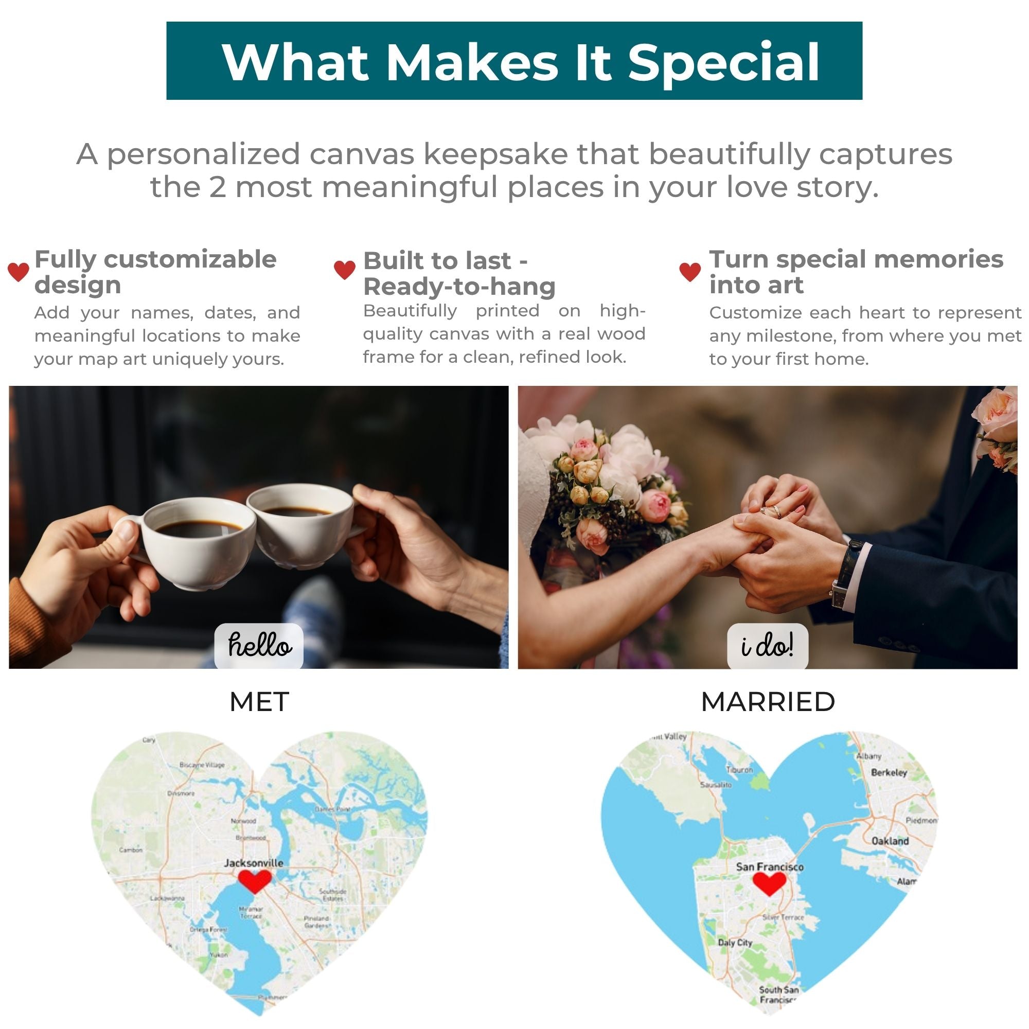 Custom Yin Yang Heart Map | Long Distance Relationship Gift | Option 4