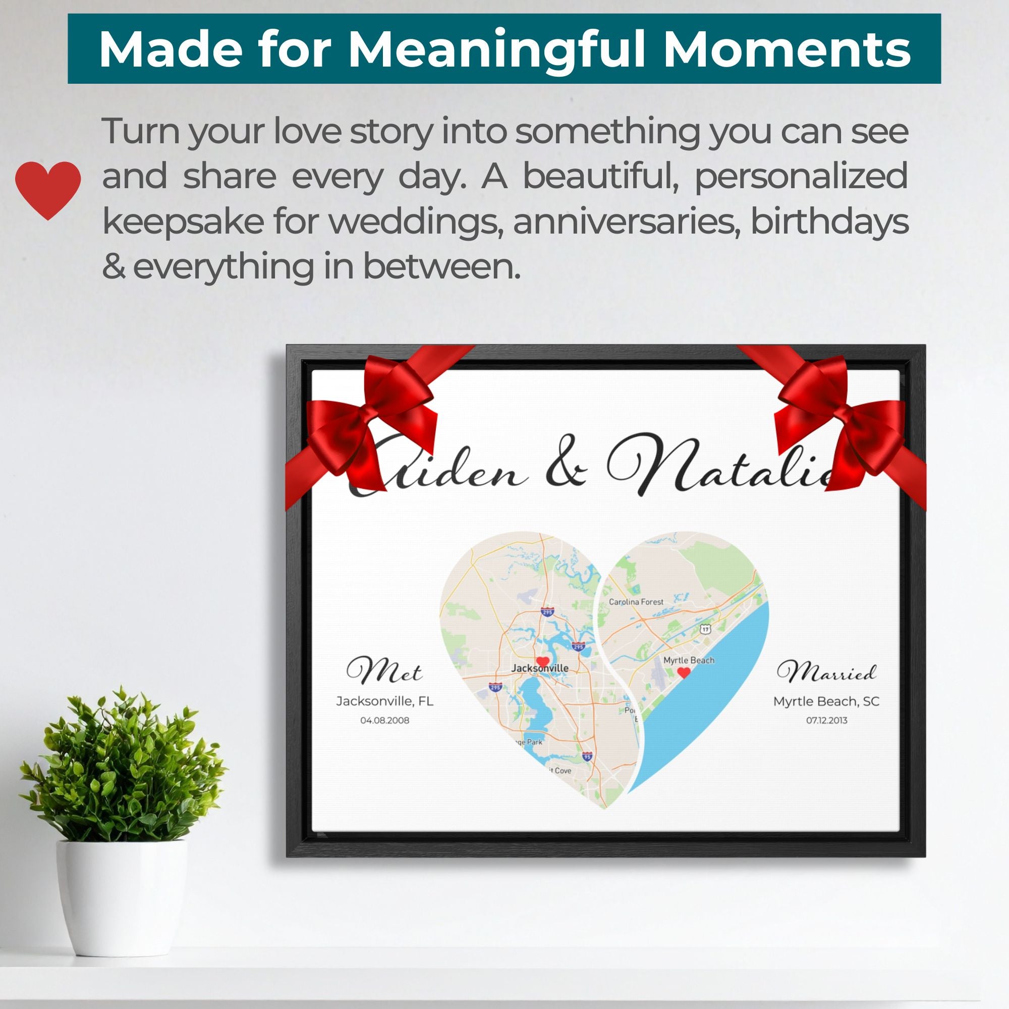 Custom Yin Yang Heart Map | Long Distance Relationship Gift | Option 4