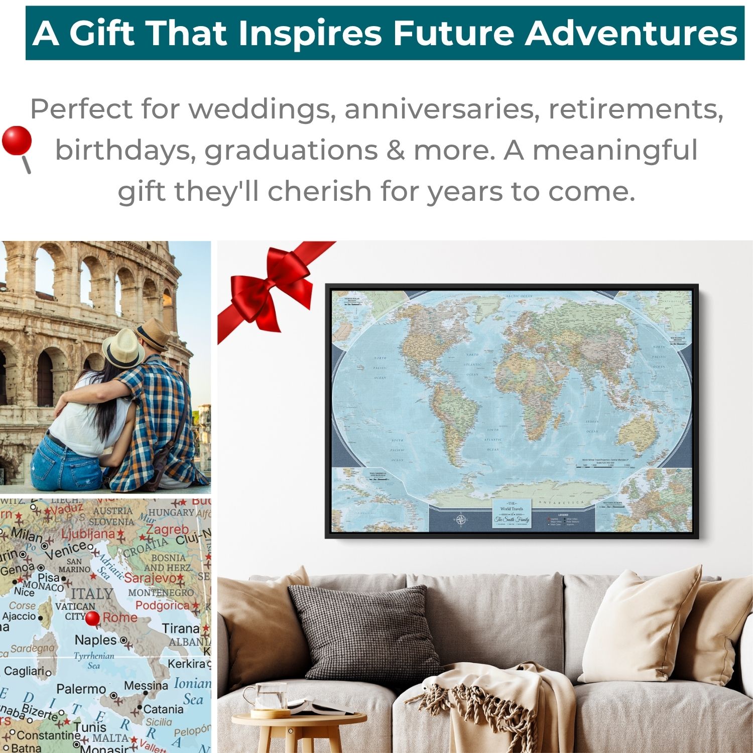Canvas - Signature World Travel Map with pins