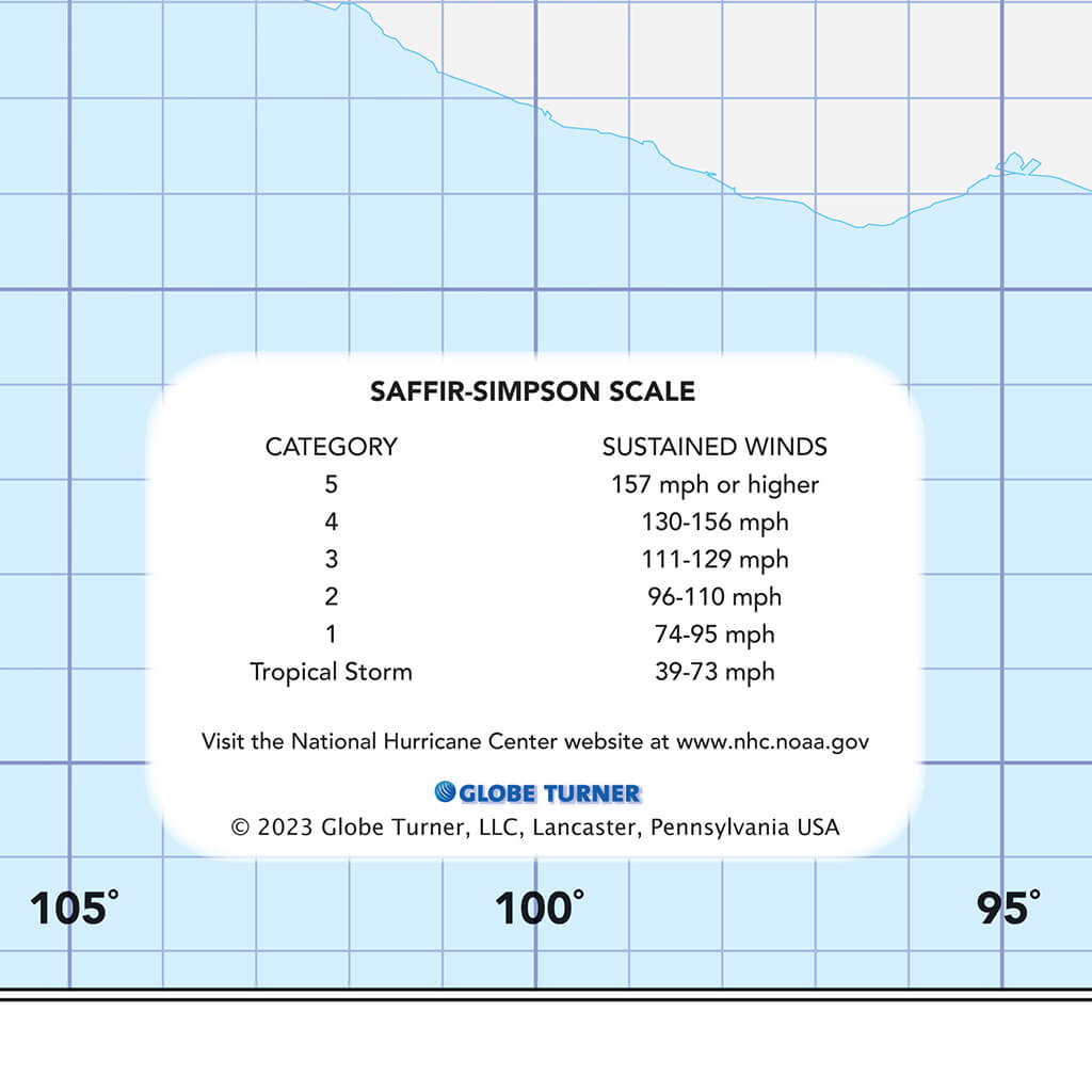 Saffir-Simpson Scale Closeup on Atlantic Hurricane Tracking Map