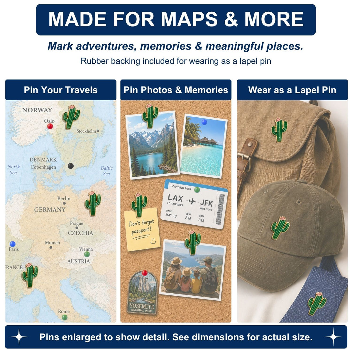 Cactus Push Pins - Desert Enamel Map & Lapel Pins