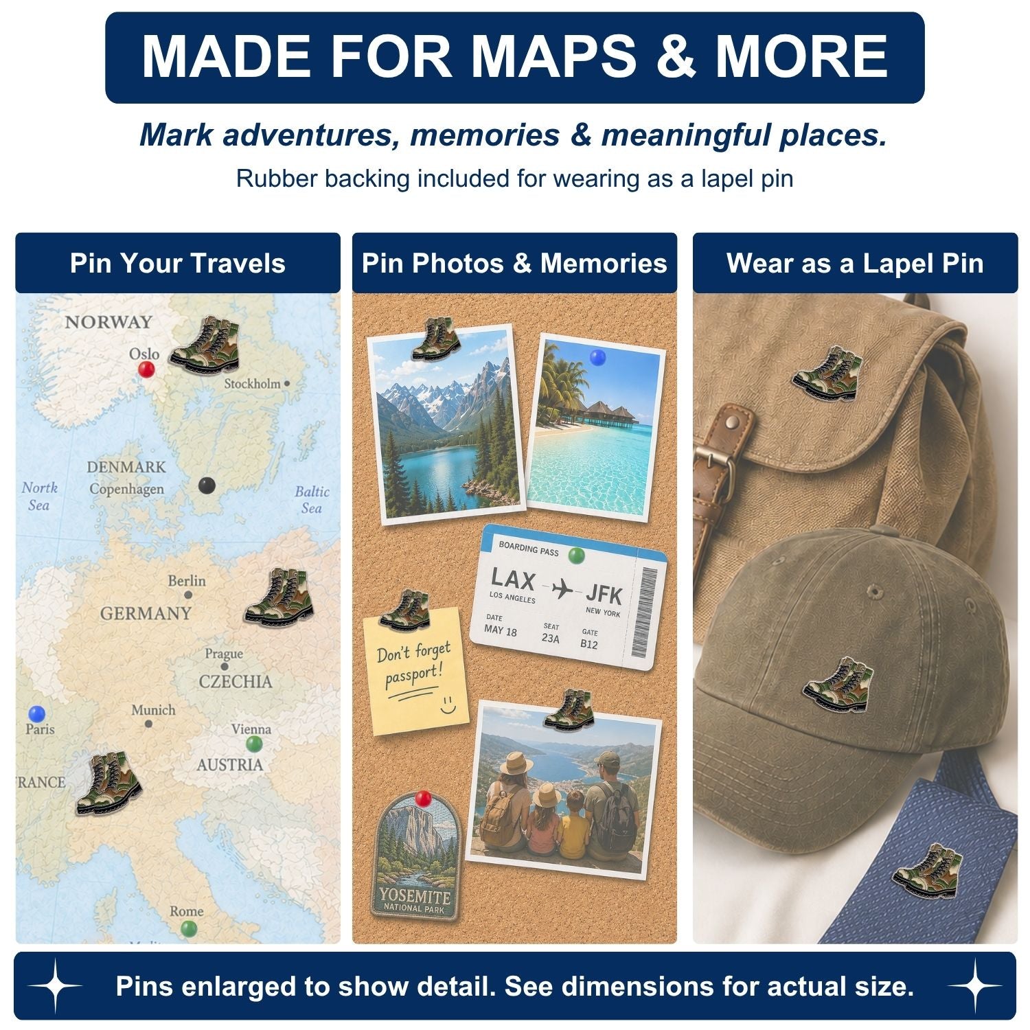 Military Push Pins - Camo Combat Boots Map & Lapel Pins