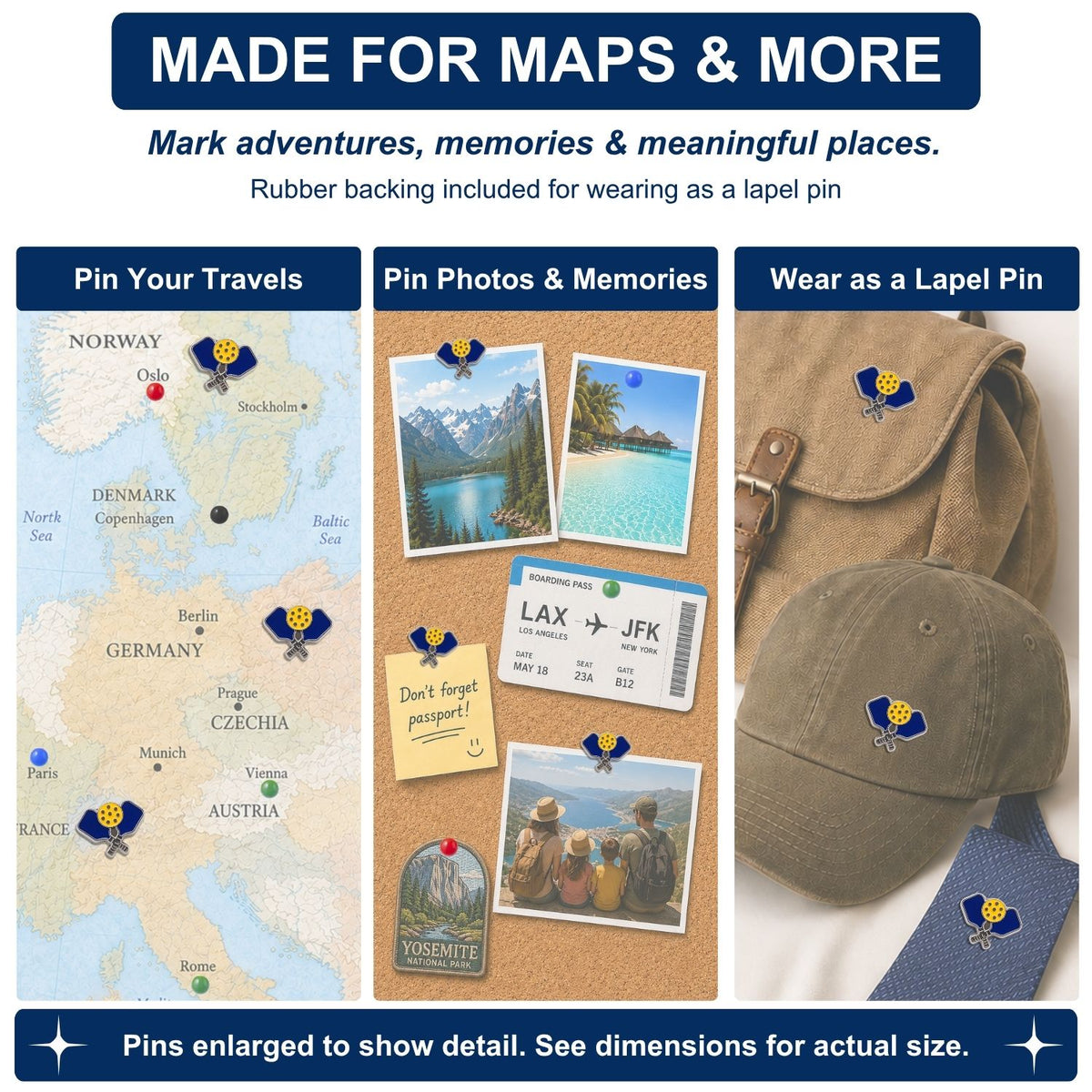 Pickleball Push Pins - Enamel Map & Lapel Pins - Pickleball Gift