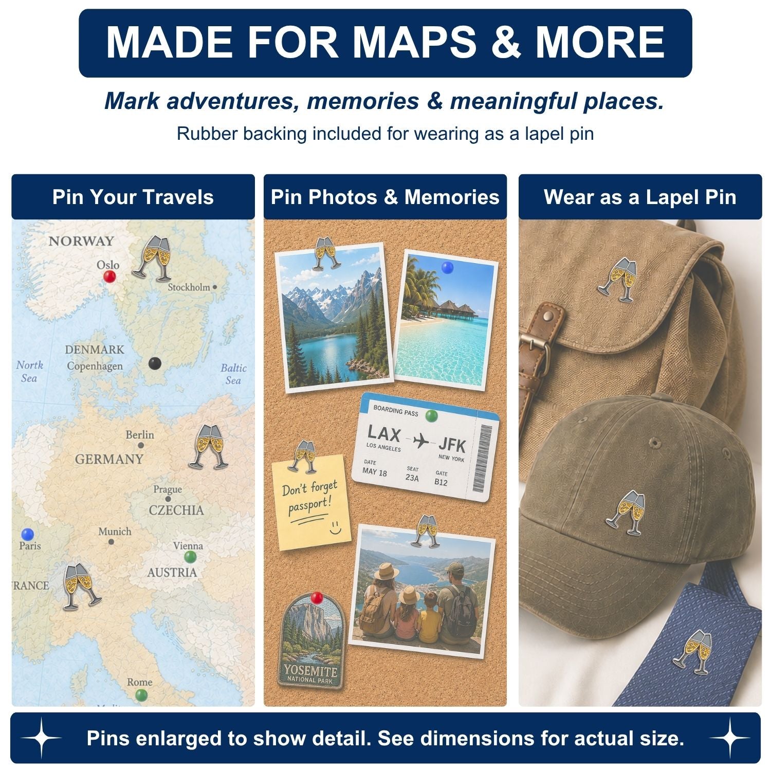Champagne Push Pins - Celebration Enamel Map & Lapel Pins
