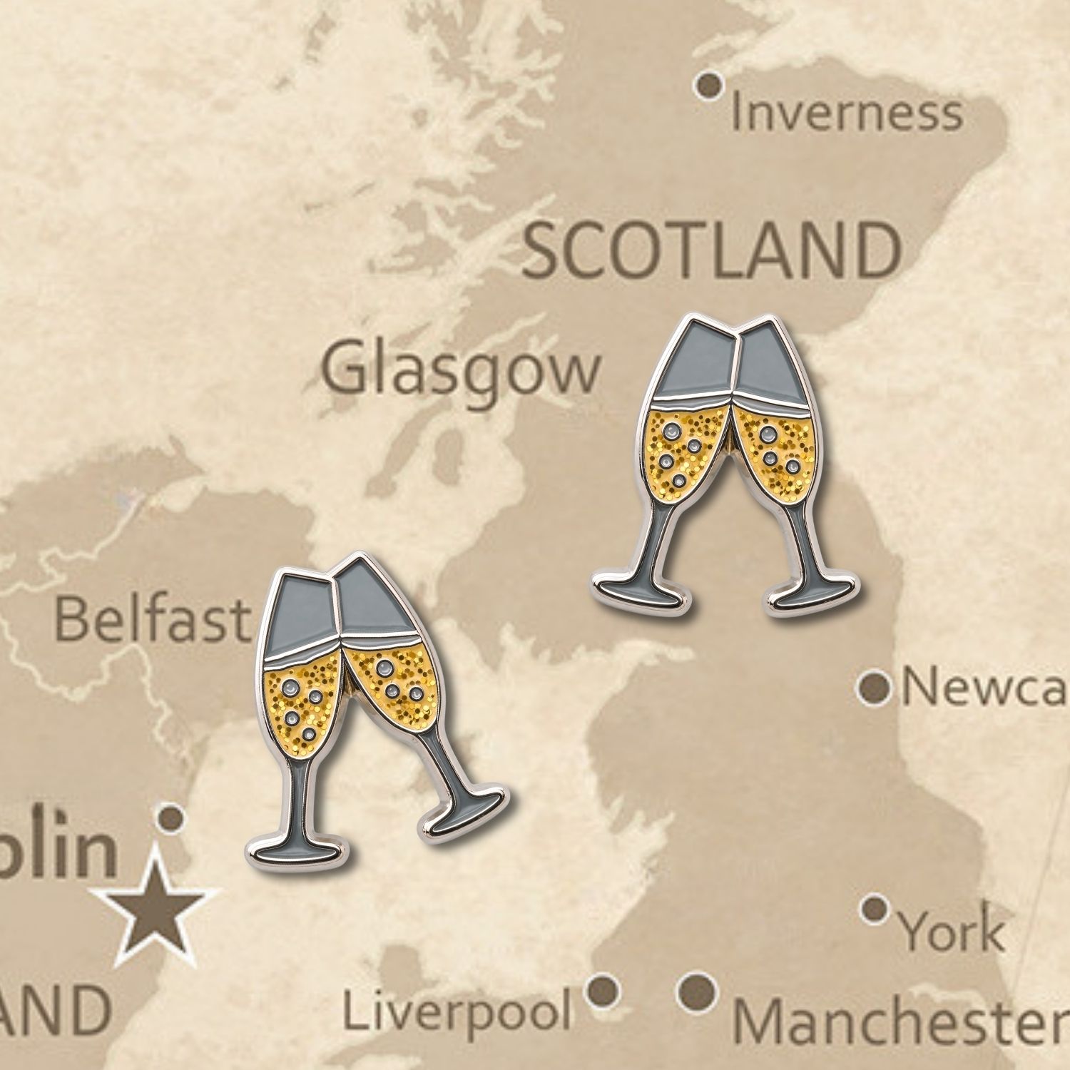 Champagne Push Pins - Celebration Enamel Map & Lapel Pins