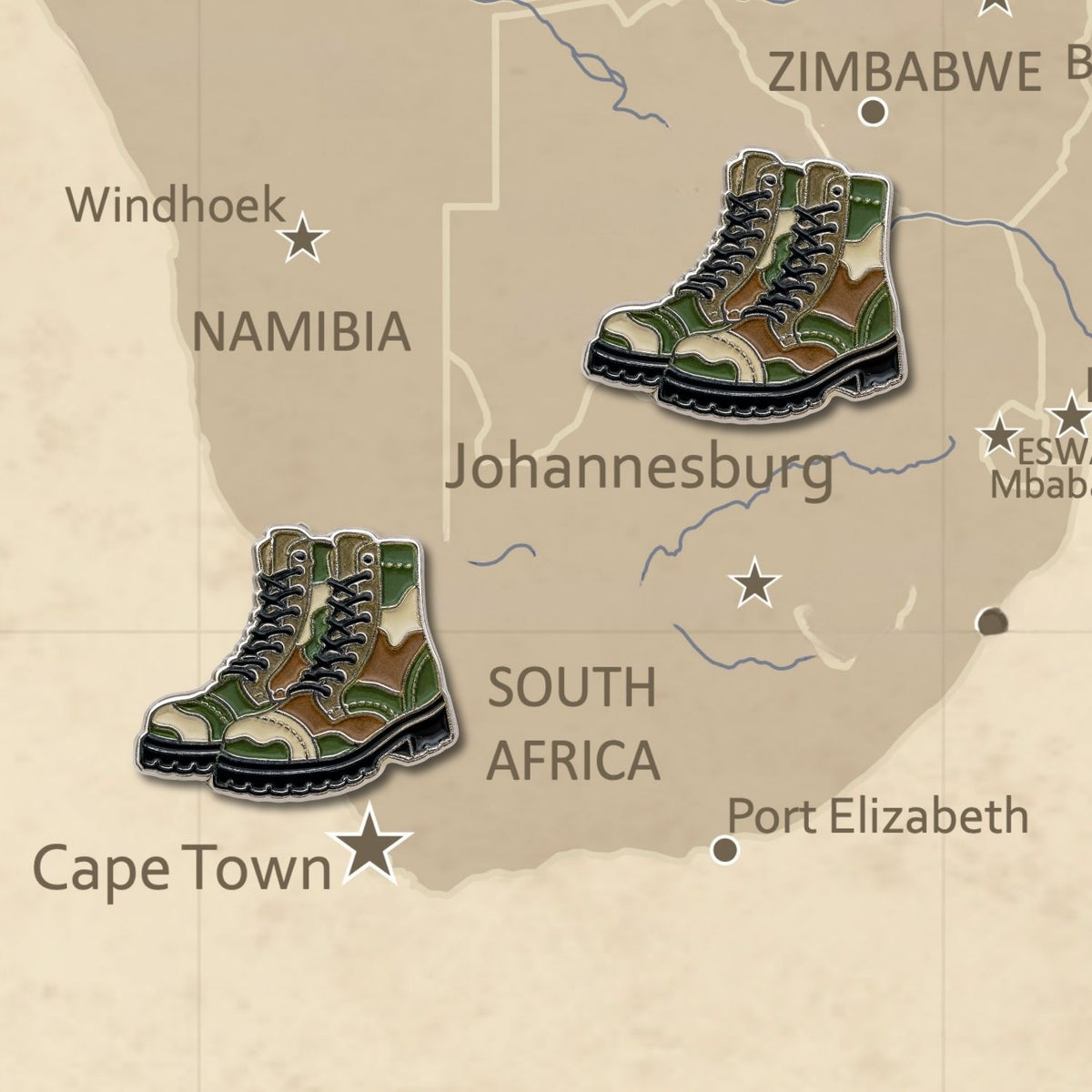 Military Push Pins - Camo Combat Boots Map & Lapel Pins