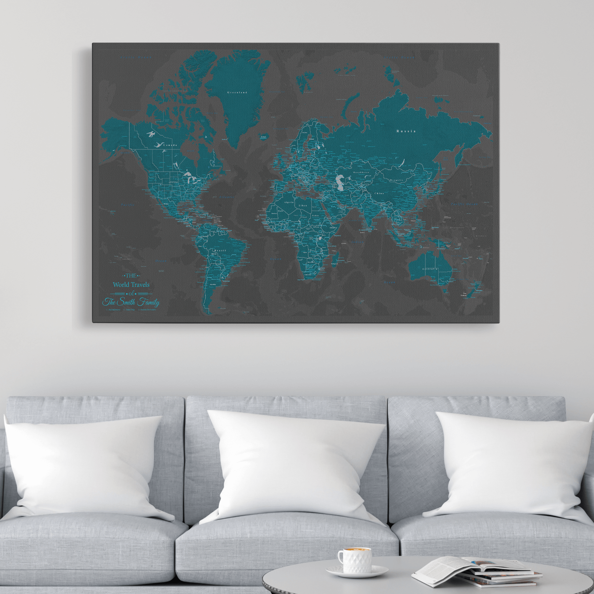 Gallery Wrapped - Midnight Dream World Push Pin Map with Pins
