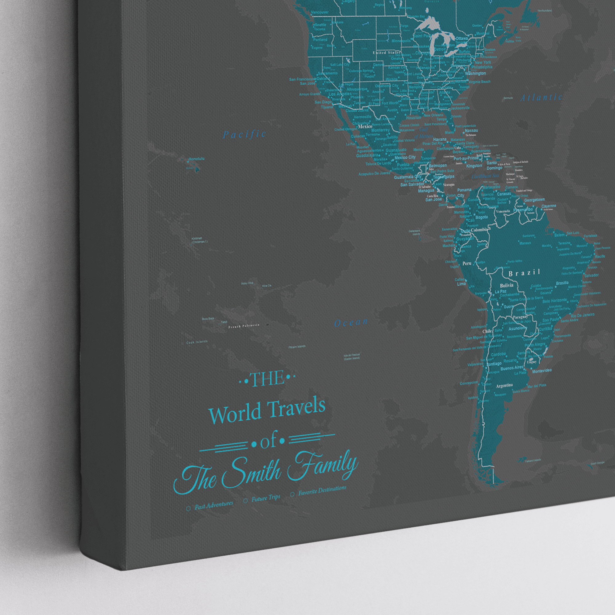 Gallery Wrapped - Midnight Dream World Push Pin Map with Pins