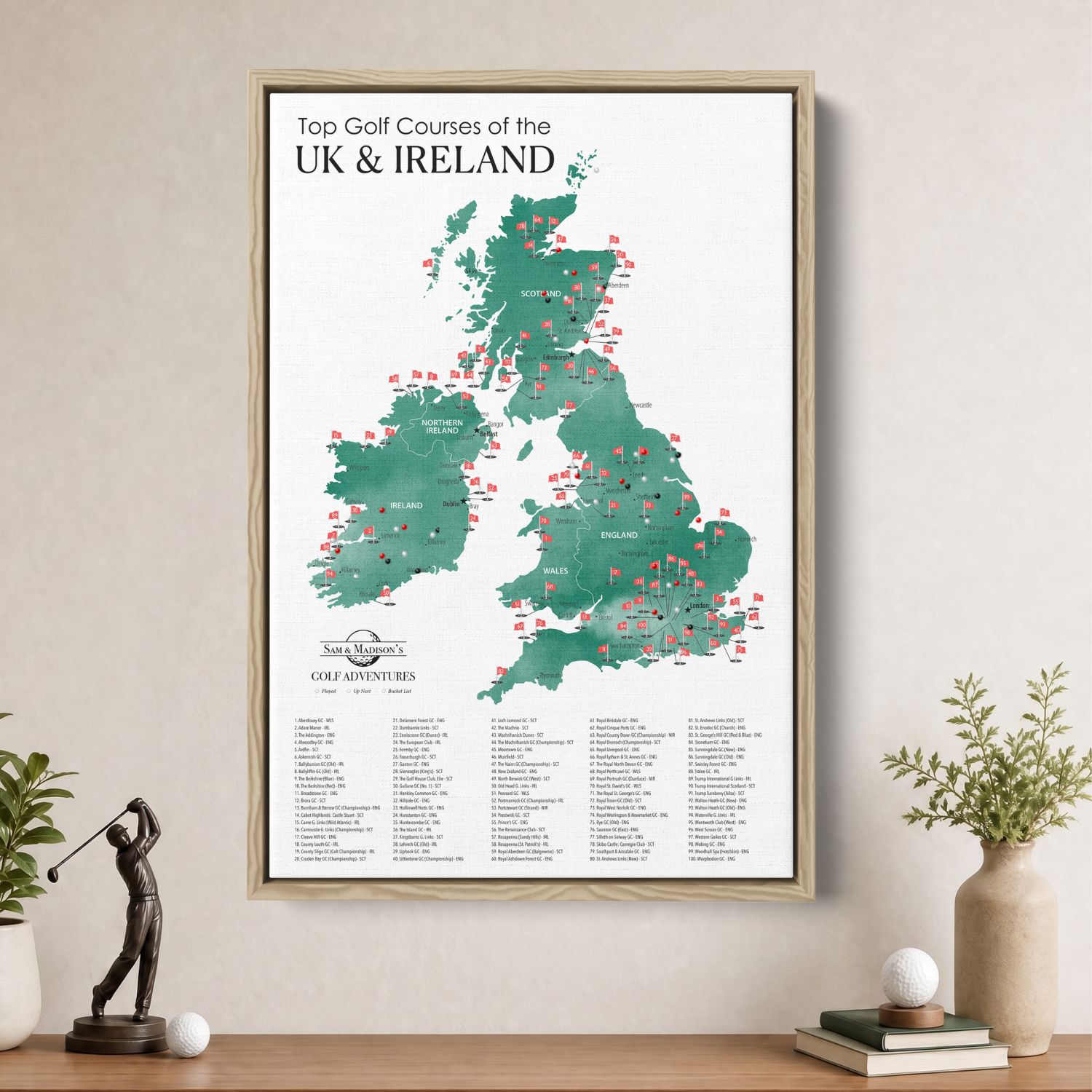 Canvas - The UK & Ireland Golf Courses Travel Map with Pins