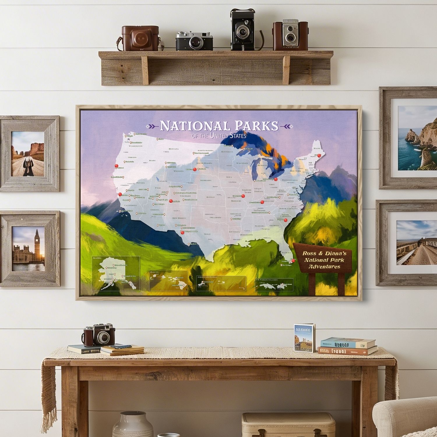 Canvas - National Parks Watercolor Travel Map with Pins