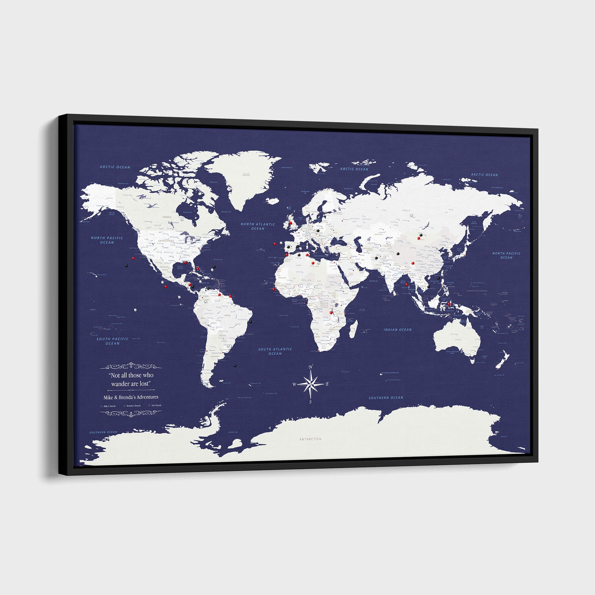 Canvas - Navy Explorers World Travel Map with pins