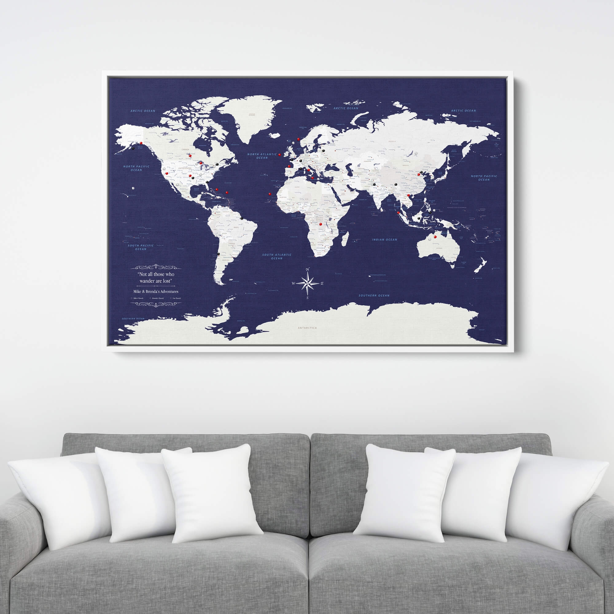 Canvas - Navy Explorers World Travel Map with pins