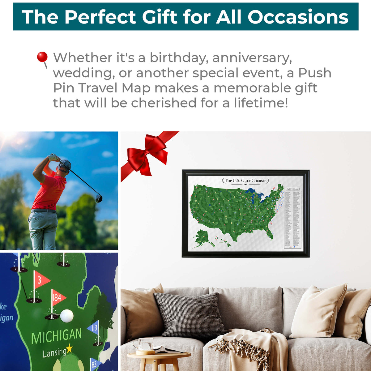 Top 200 Golf Courses USA Push Pin Travel Maps - The Perfect Gift