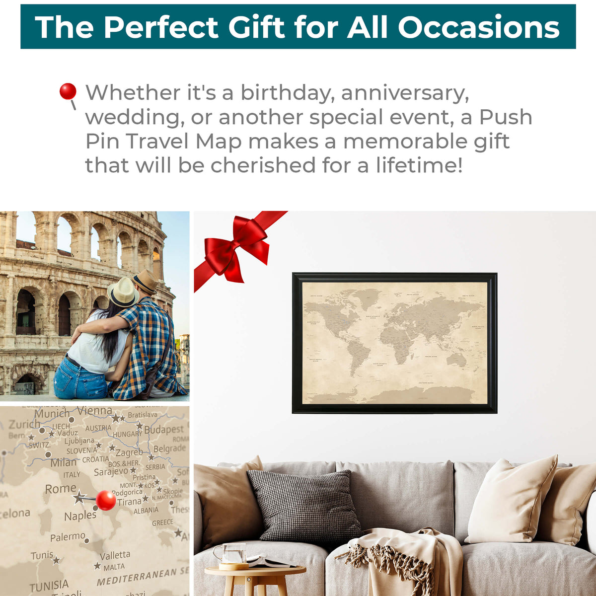 Vintage World Push Pin Travel Maps - The Perfect Gift