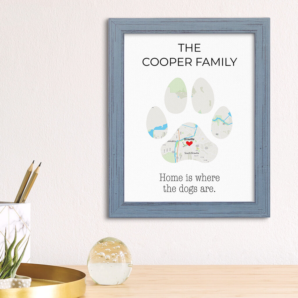Dog Paw Map Print on Canvas
