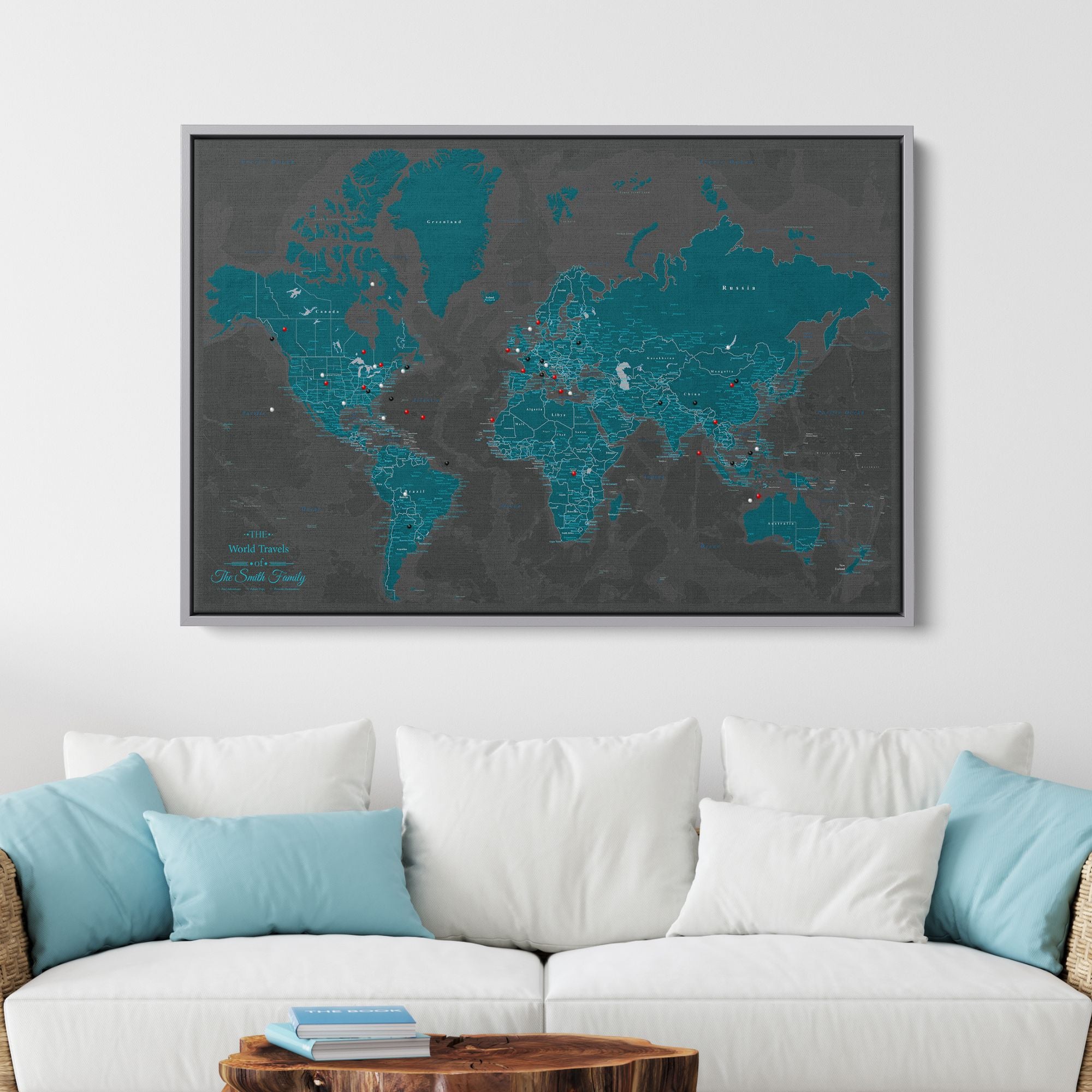 Canvas - Midnight Dream World Travel Map with pins