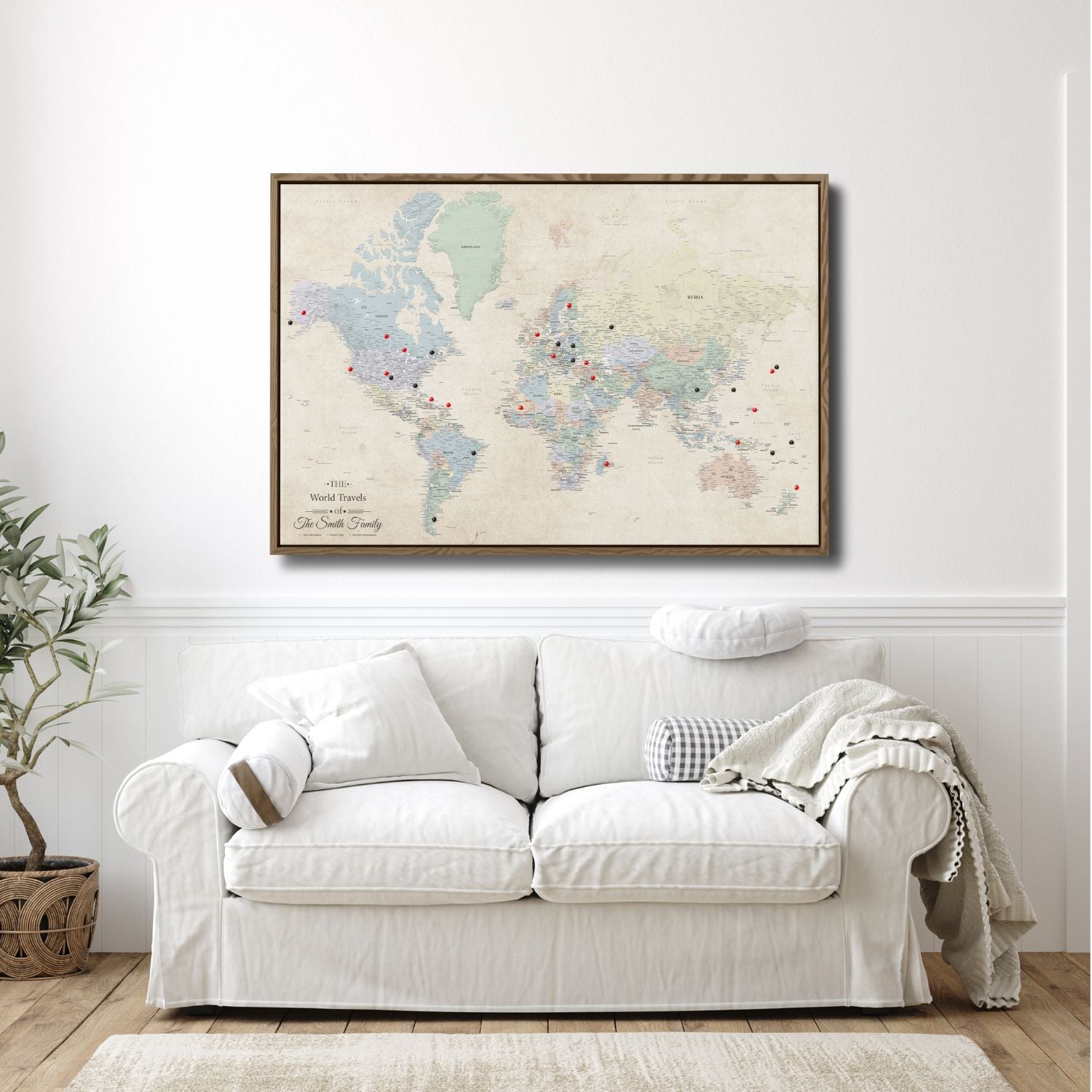 Canvas - Sandy Dreams World Travel Map with pins