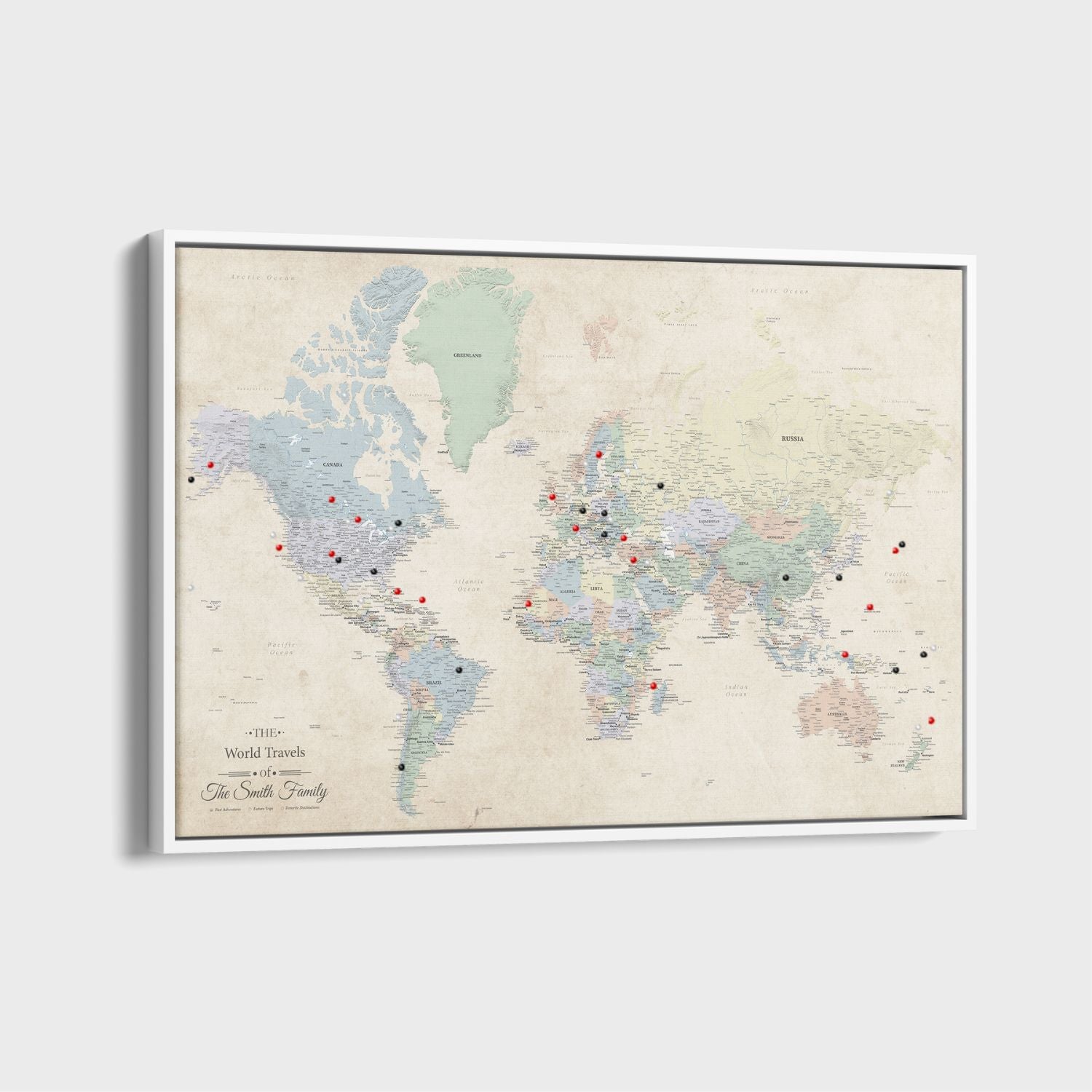 Canvas - Sandy Dreams World Travel Map with pins