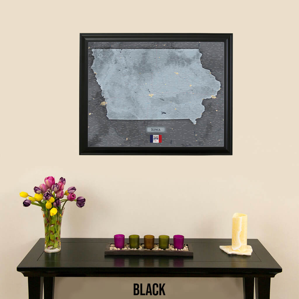 Push Pin Travel Maps Iowa Slate Map with Pins in Black Frame