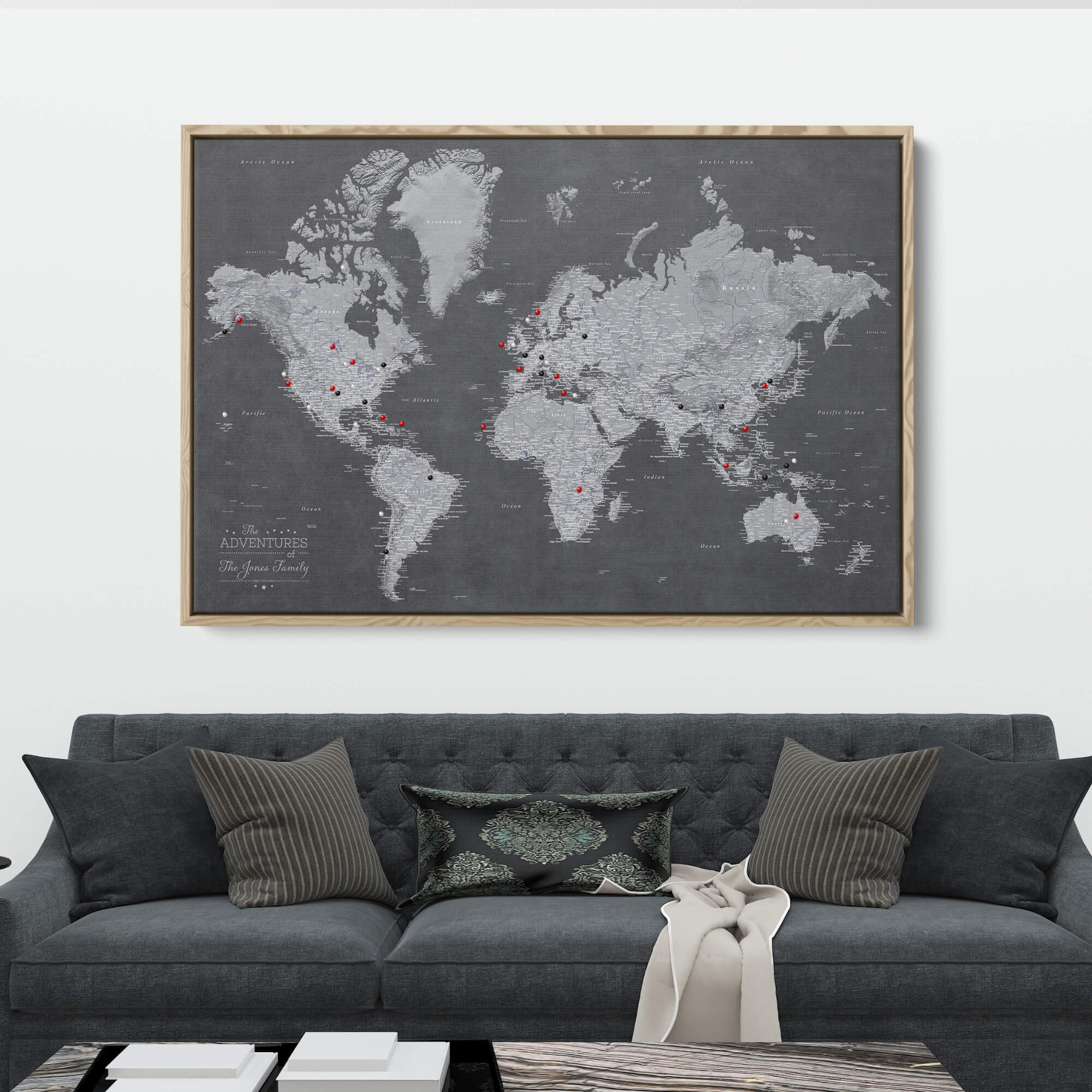 Canvas - Stormy Dreams World Travel Map with pins