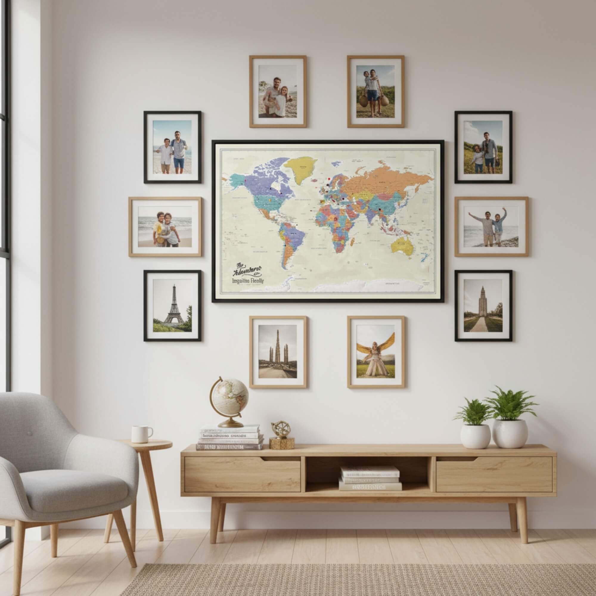Canvas - Tan Oceans World Travel Map with pins