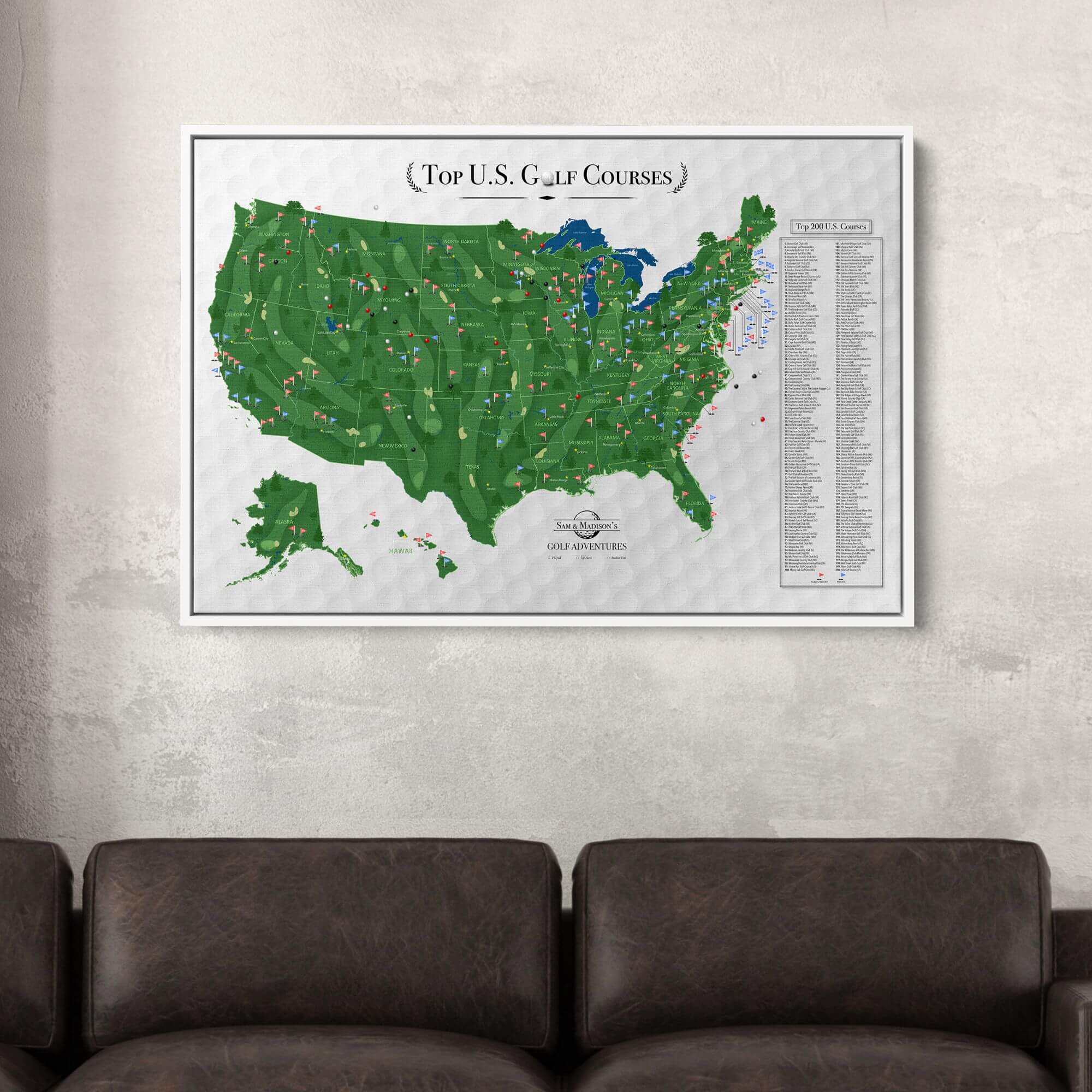 Canvas - Top US Golf Courses Travel Map with Pins