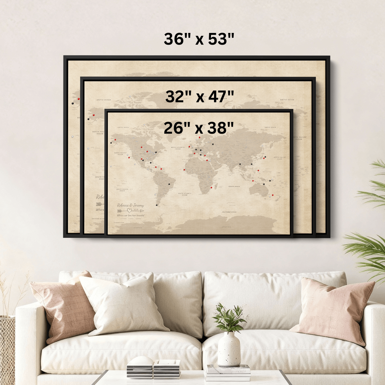 Canvas - Vintage World Push Pin Travel Map with pins