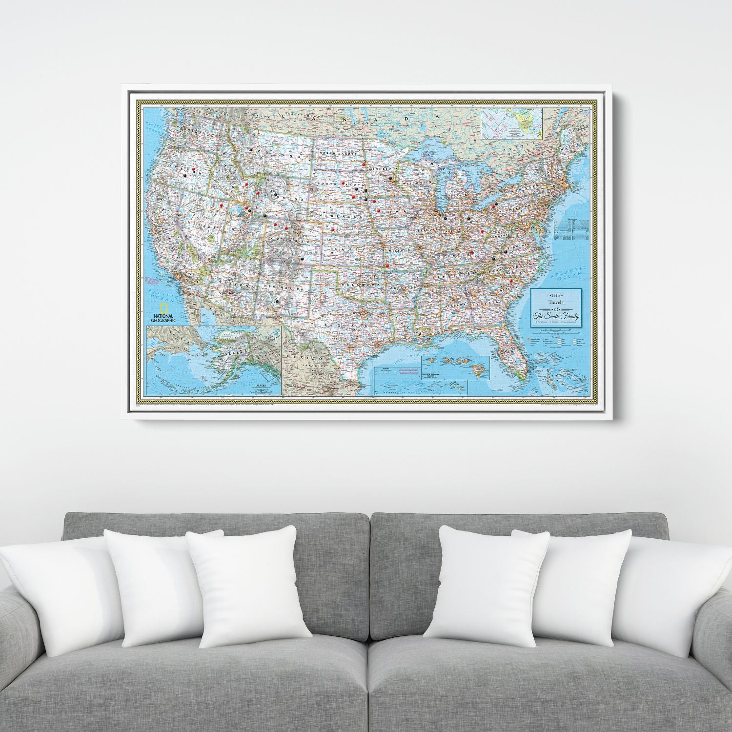 Canvas - Classic USA Travel Pin Map
